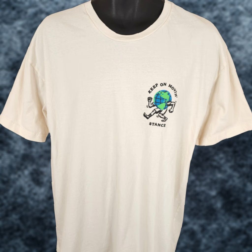 Vintage Stance Earth T Shirt Mens XL White Keep On Movin Globe World Short Sleeve Crew Neck T-Shirt Mens Stance White Earth Day Size US XL / EU 56 / 4 - 1 Thumbnail