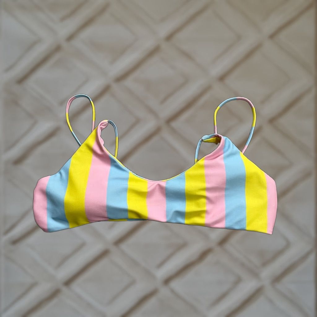 Rainbow Unbranded Swimwear Bikini Top Womens Small Multicolor Rainbow Striped Padded Size S / US 4 / IT 40 - 1 Thumbnail