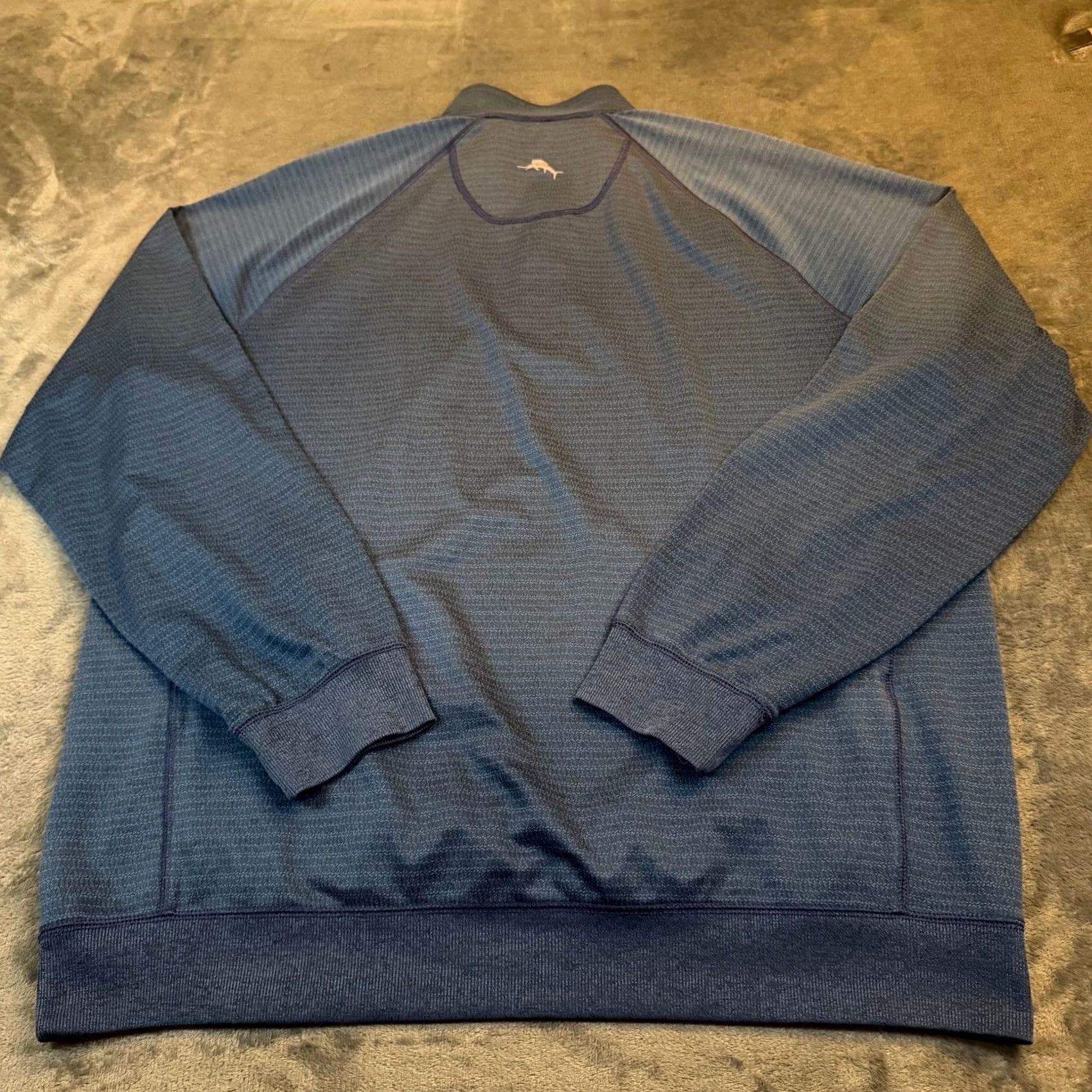 Tommy Bahama Tommy Bahama IslandZone Pullover Mens Large Blue 1/4 Zip Textured Front Pockets V Neck Mock Rib Knit Size US L / EU 52-54 / 3 - 4 Thumbnail