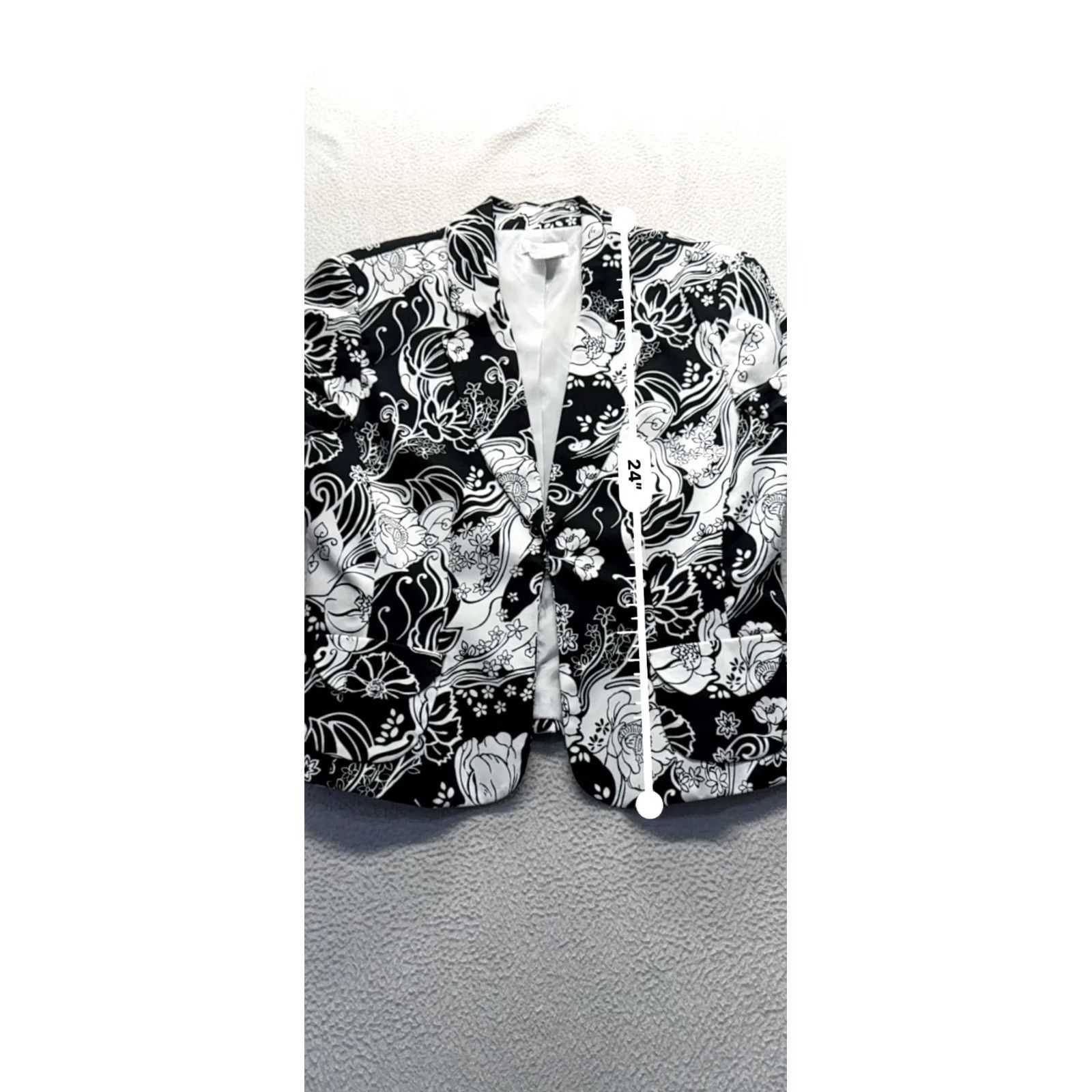 Worthington Worthington Blazer Unisex Adults Floral Print Black & White 12 Polyester 3/4 Sleeve Hook-and-Eye Fully Lined Size 12 Like New Size XL / US 12-14 / IT 48-50 - 8 Thumbnail