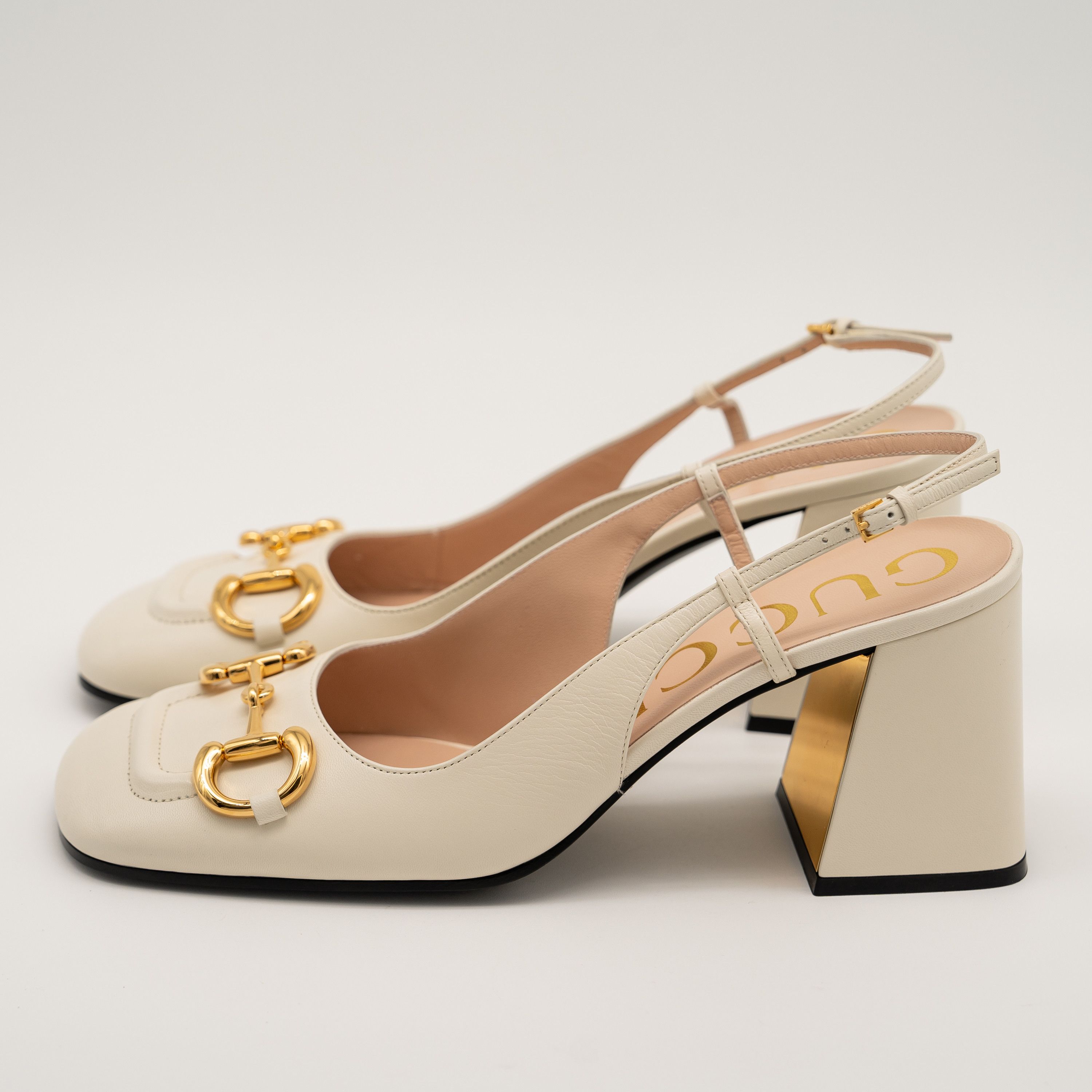 Gucci Gucci 1955 Horsebit Leather Slingback Sandals White Gold Size US 11.5 / IT 41.5 - 4 Thumbnail