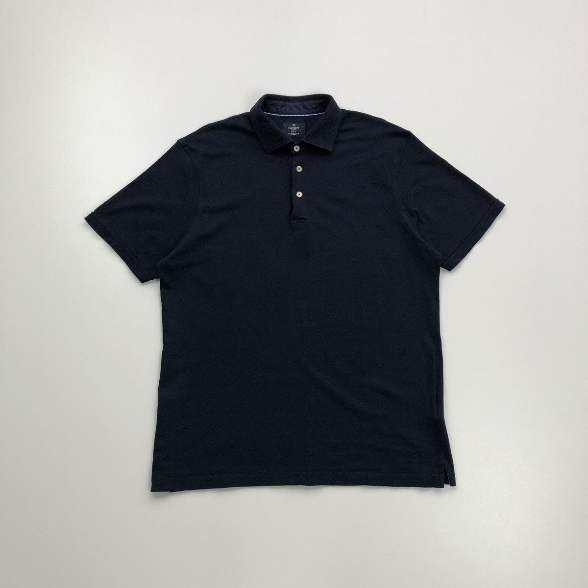 Hackett Hackett London Cotton/Linen Slim Fit Pique Polo Shirt Navy Size US XL / EU 56 / 4 - 1 Thumbnail