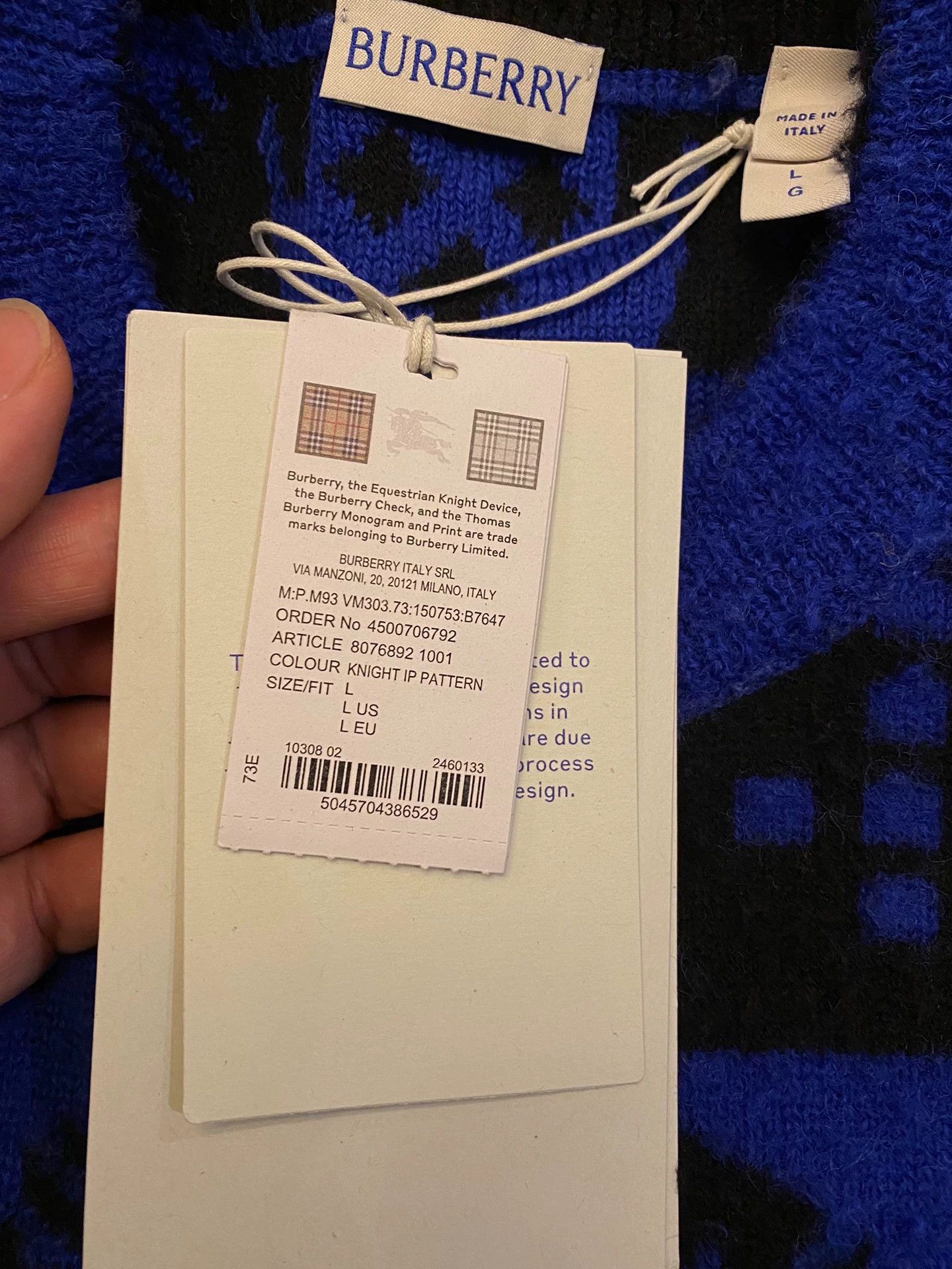 Burberry Burberry Men's 100% Wool Heavyweight Brushed Sweater Size US L / EU 52-54 / 3 - 5 Thumbnail