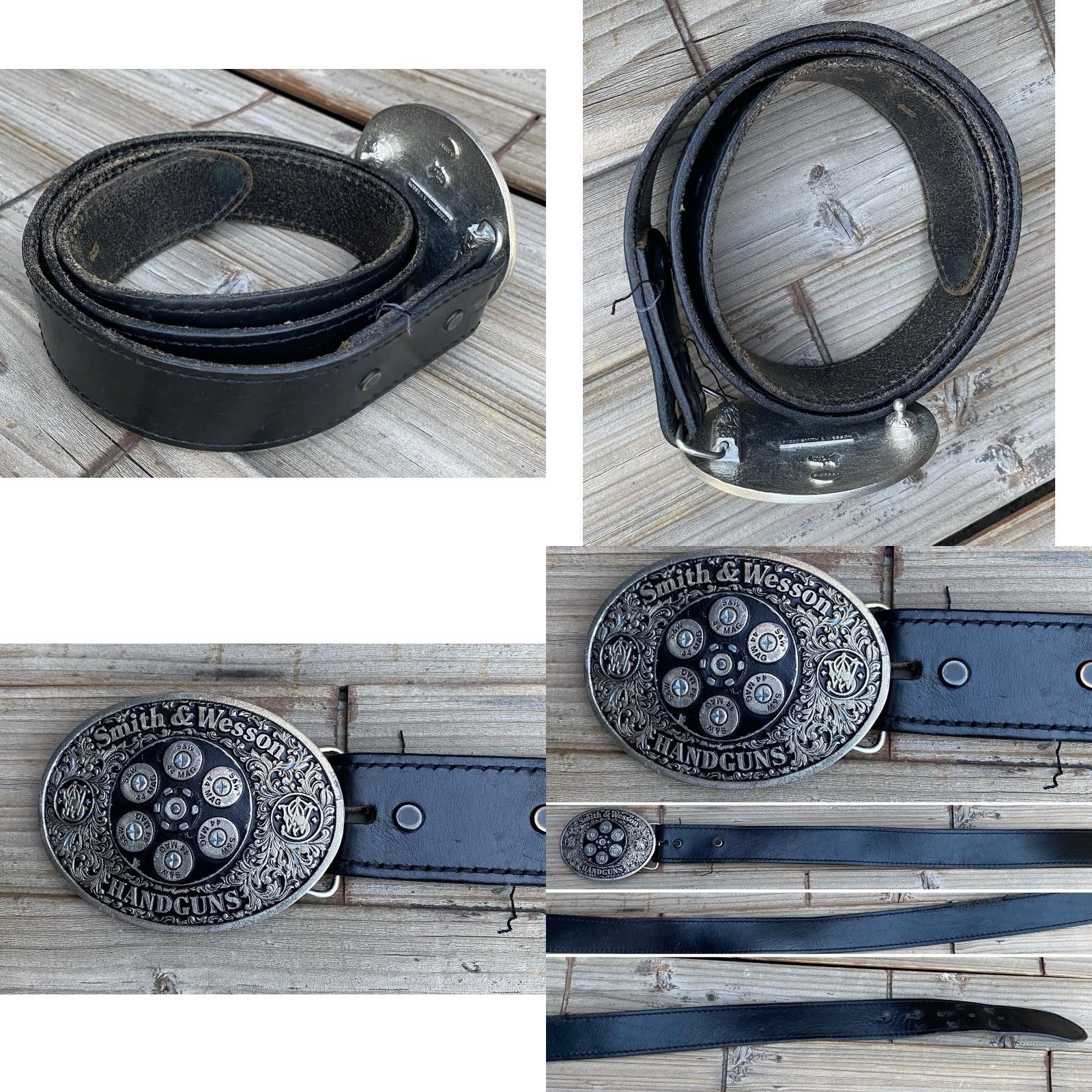 Vintage Vintage Smith & Wesson Handguns .44 Mag Belt Buckle w/ Leather Belt 36 USA Size ONE SIZE - 8 Thumbnail