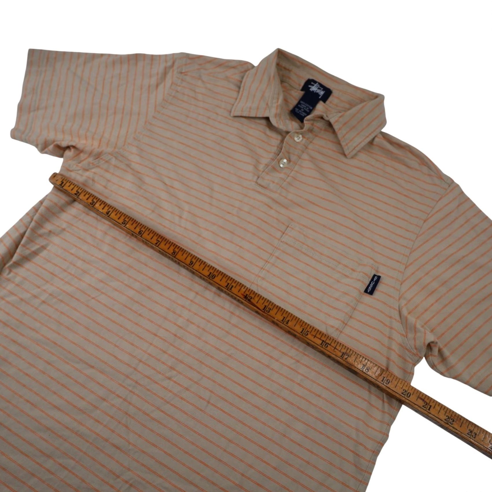 Vintage VINTAGE Stussy Striped Polo Shirt Mens Medium Tan M Shirt Mens Size US M / EU 48-50 / 2 - 7 Thumbnail