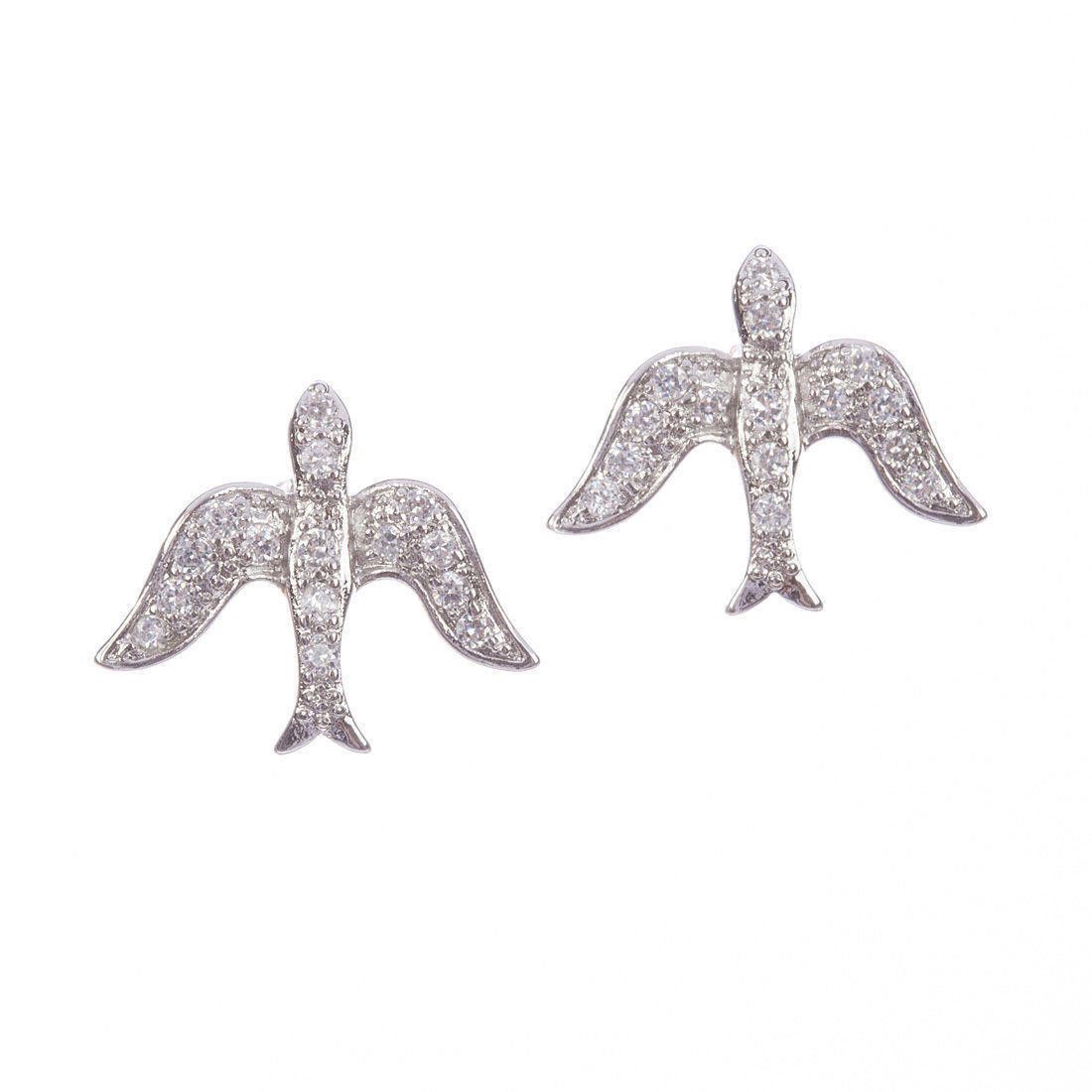 Designer Sterling Silver Dove Bird Cubic Zirconia Earrings Size ONE SIZE - 1 Thumbnail