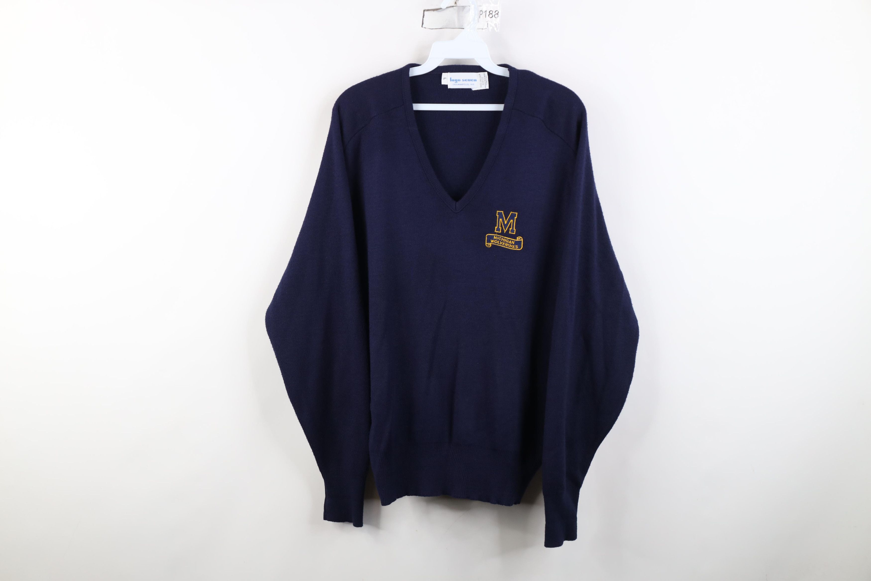 Vintage Vintage 70s 80s University of Michigan Knit V-Neck Sweater Size US L / EU 52-54 / 3 - 1 Thumbnail
