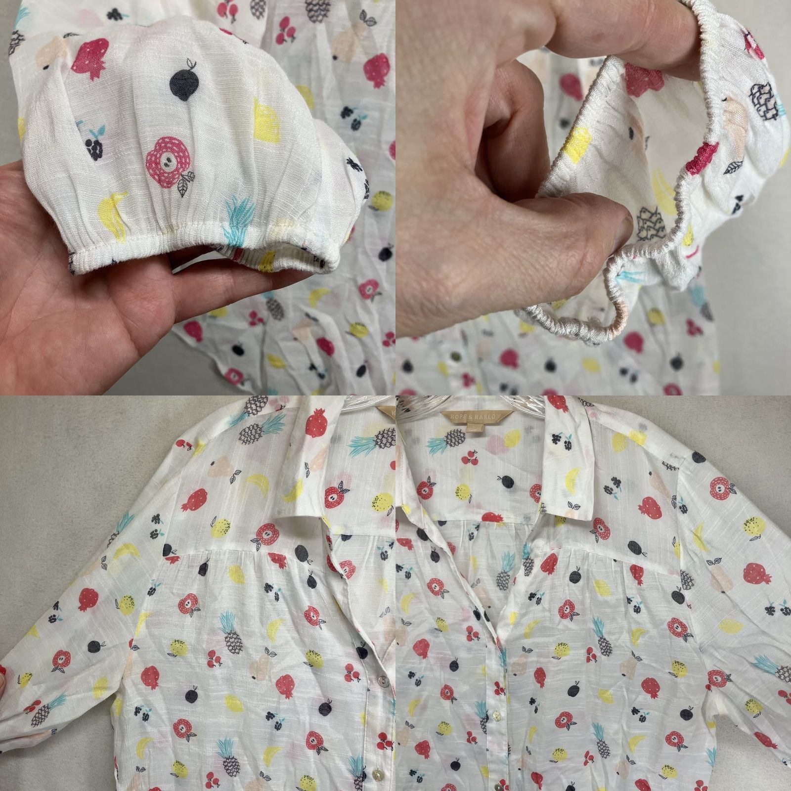 Vintage Hope & Harlow Women's Shirt Tunic L White Floral Fruit Pattern Button-Up Sheer Lightweight Summer Spring Casual Womens Size L / US 10 / IT 46 - 8 Thumbnail
