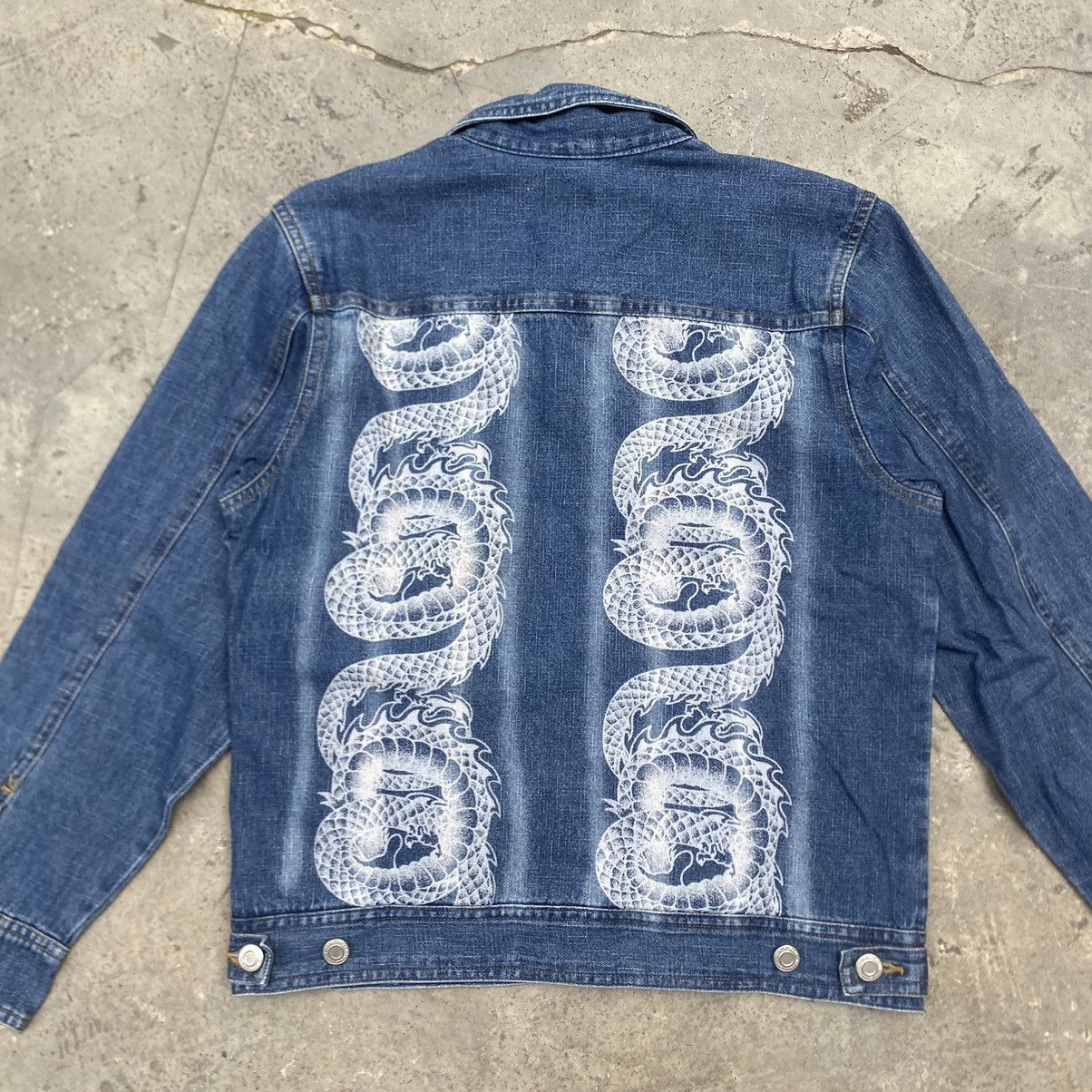 If Six Was Nine Y2K Pizza Toast Dragon Print Denim Jacket Size US M / EU 48-50 / 2 - 8 Thumbnail