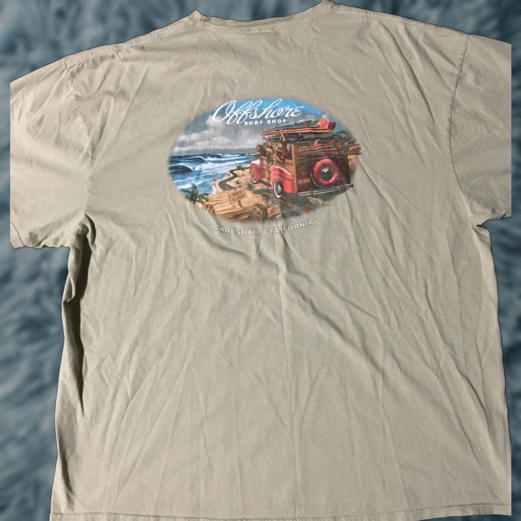 Vintage VINTAGE 90s Offshore Surf Shop Shirt Men 2XL Beige Distressed California Grunge Punk Surfing Sea Beach Nautical USA Rock Lamination? Size US XXL / EU 58 / 5 - 1 Thumbnail