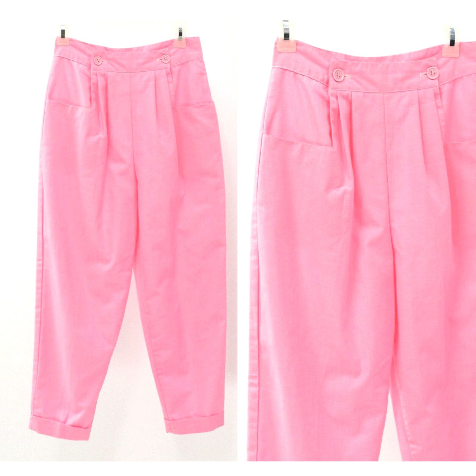 image of Vintage Bubble Gum Pink Pants High Waist Tapered Leg Womens 6 in White