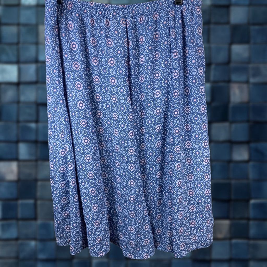 VINTAGE Christopher & Banks Women's Skirt Knee Length A-Line Elastic Waistband Large Blue Pink White NEW