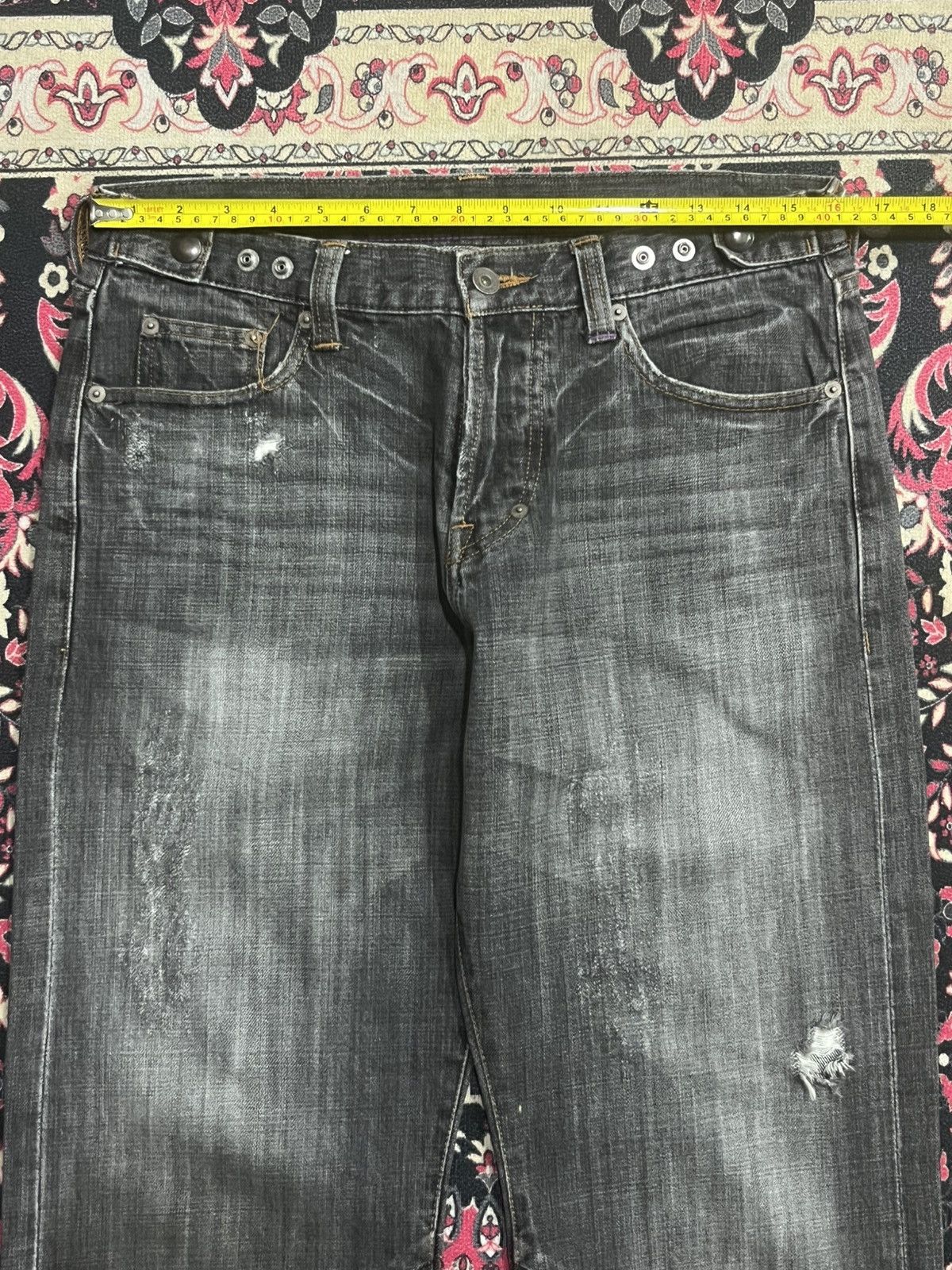 Le Grande Bleu (L.G.B.) Japanese Brand Grunge Style Adjustable Waist Dark Rip Jeans Size US 33 - 10 Thumbnail