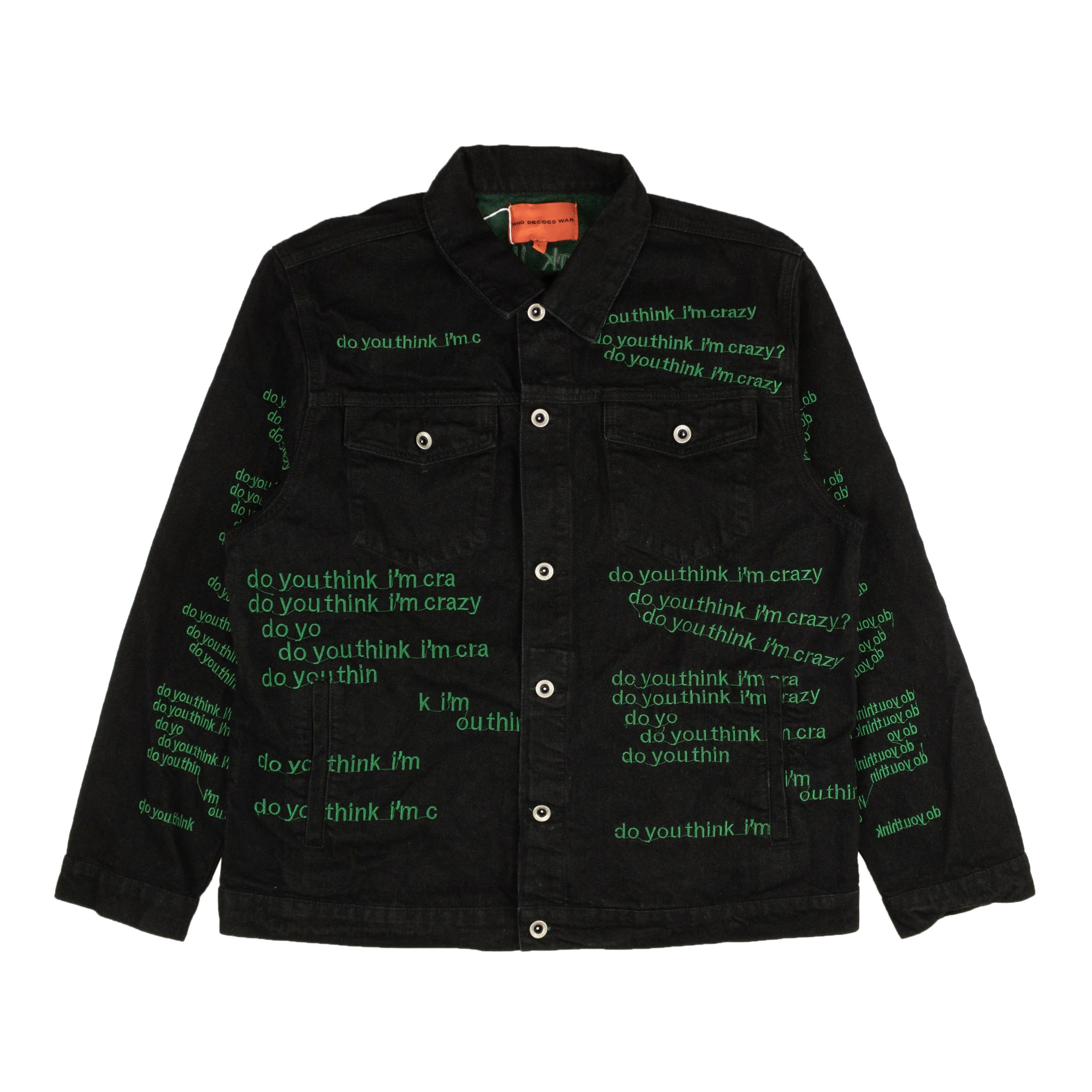 image of Who Decides War Black Green Monster Distressed Denim Jacket Size S, Men's