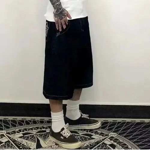 Japanese Brand Blue Color Hip Hop Pockets Embroidery Print SHort Jean Size US 32 / EU 48 - 2 Thumbnail