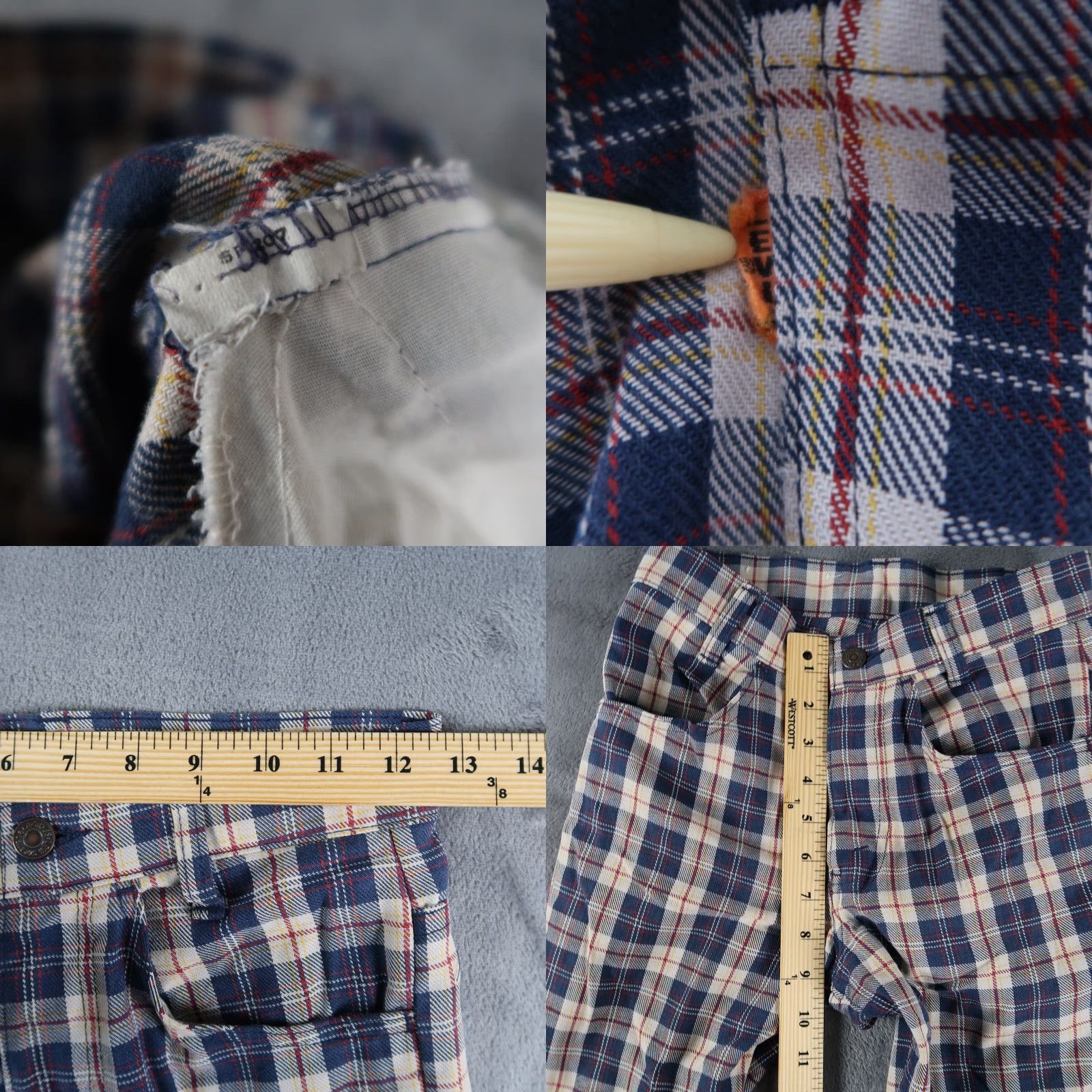 Levi's VTG Levi's 70s Orange Tab Big E Students Sta-Prest Plaid Flare Slacks 25x28 USA Mens Size ONE SIZE - 8 Thumbnail