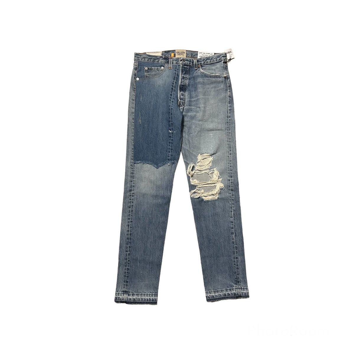 Image of New Gallery Dept. Distressed Patchwork Straight Fit Jeans in Blue, Men's (Size 31)