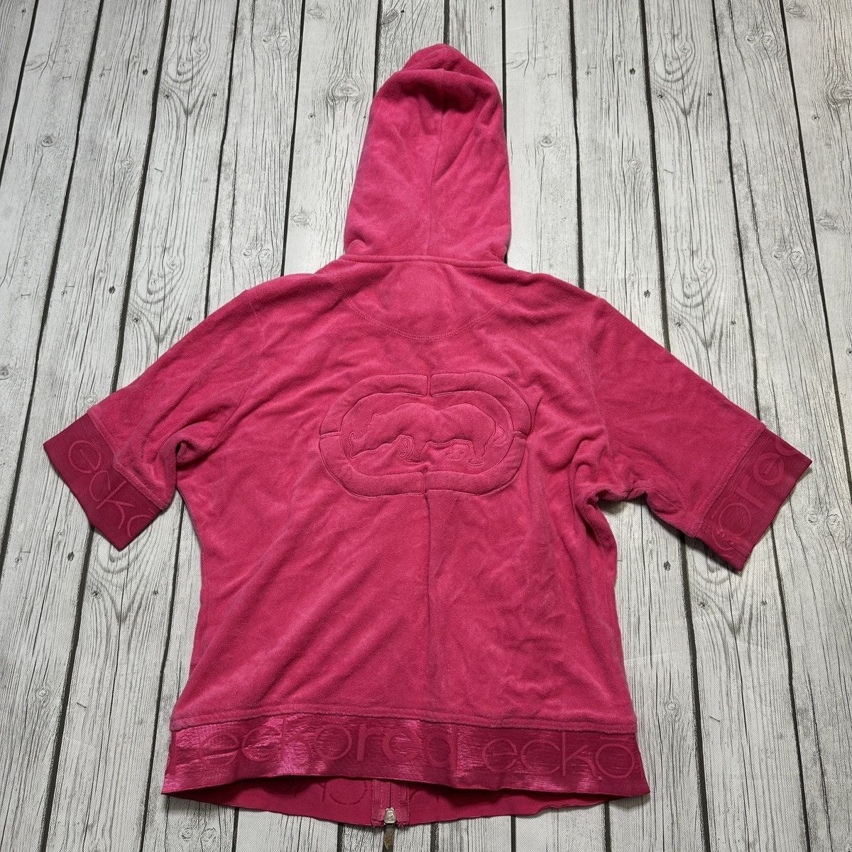Ecko Unltd. × Vintage Vintage Ecko Red velour short sleeve hoodie Size L / US 10 / IT 46 - 2 Thumbnail