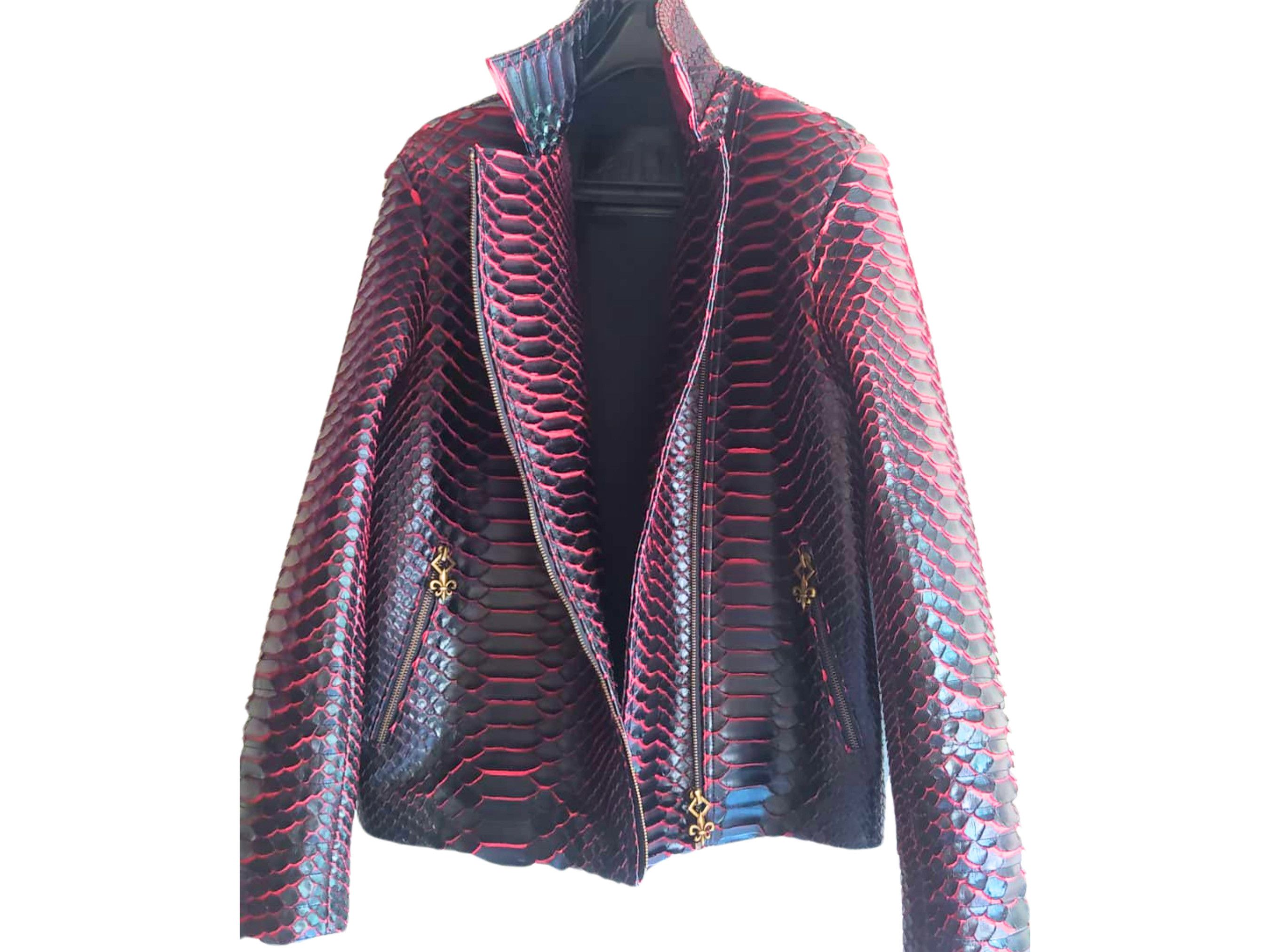 Handmade Snakeskin Motorcycle Leather Jacket with Red Gradation Size US XL / EU 56 / 4 - 2 Thumbnail