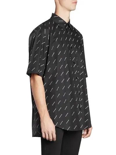 Balenciaga o1mt1gz0924 Allover Normal Fit Logo Shirt in Black/White Size US M / EU 48-50 / 2 - 4 Thumbnail