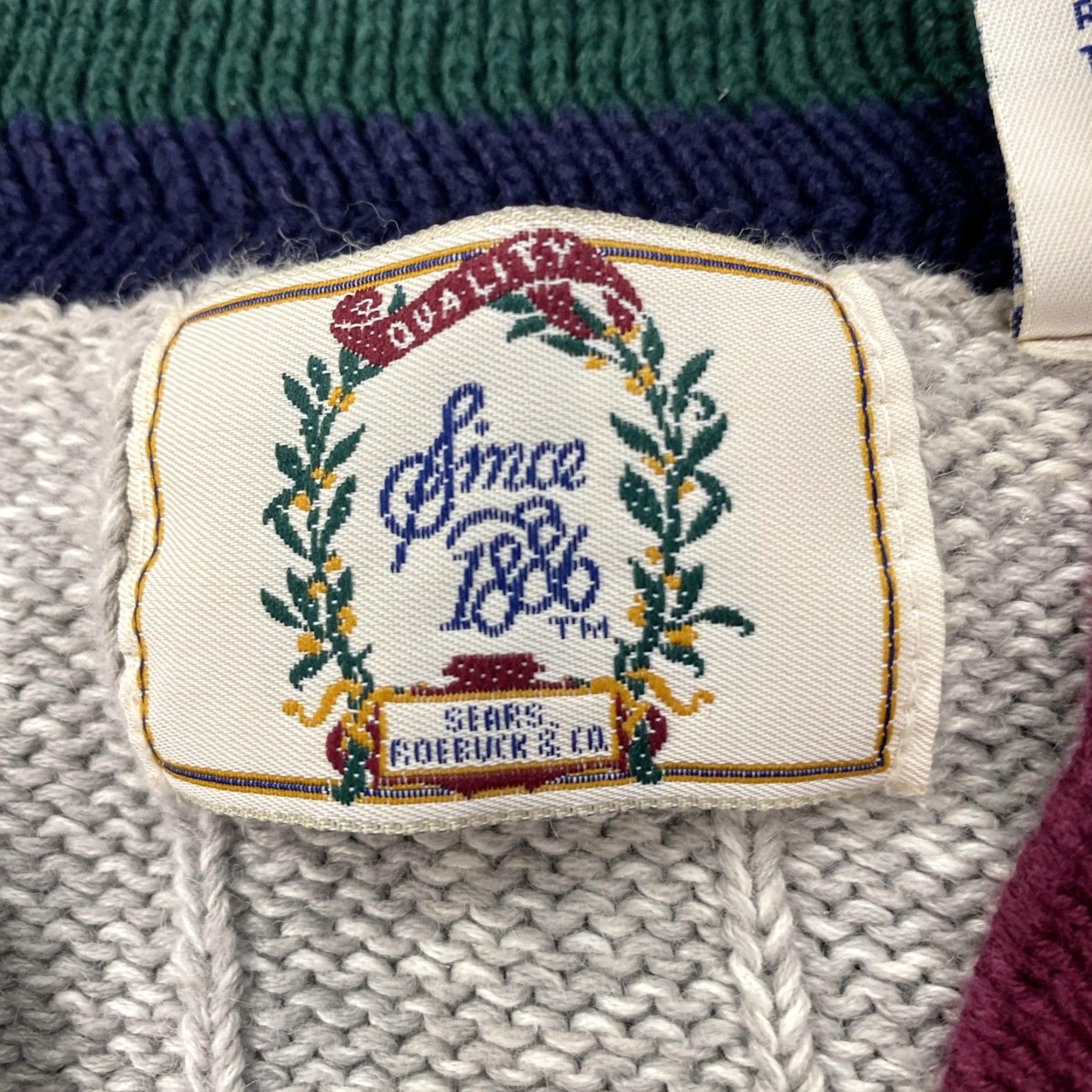 Sears VINTAGE Sears Sweater Mens Large Gray V-Neck Cable Knit Academia Preppy 90s Mens Size US L / EU 52-54 / 3 - 7 Thumbnail