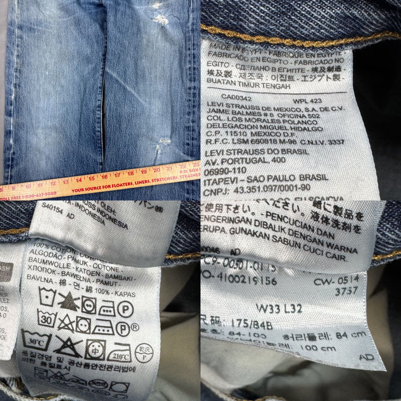 Levi's Levi's 501 Jeans Men 32x30 Blue Pant Button Fly Faded Thrash Repaired (Tag33x32) Size US 33 - 9 Thumbnail