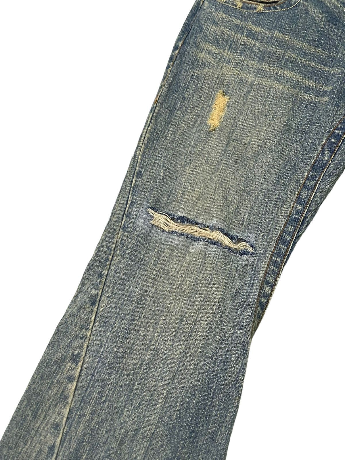 Japanese Brand Flare Jeans Rubber Soul Distress Boot Cut 8🟦0 Size US 33 - 6 Thumbnail