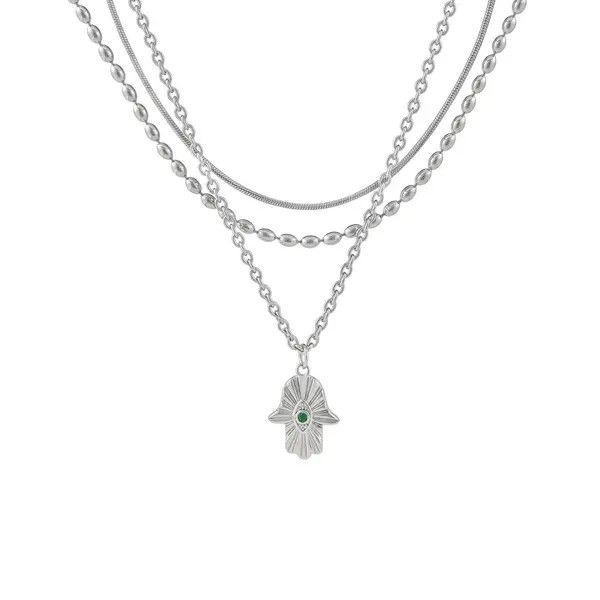 Jewelry Fatima Hand Necklace – Layered Silver Chain, Unisex Size ONE SIZE - 5 Thumbnail