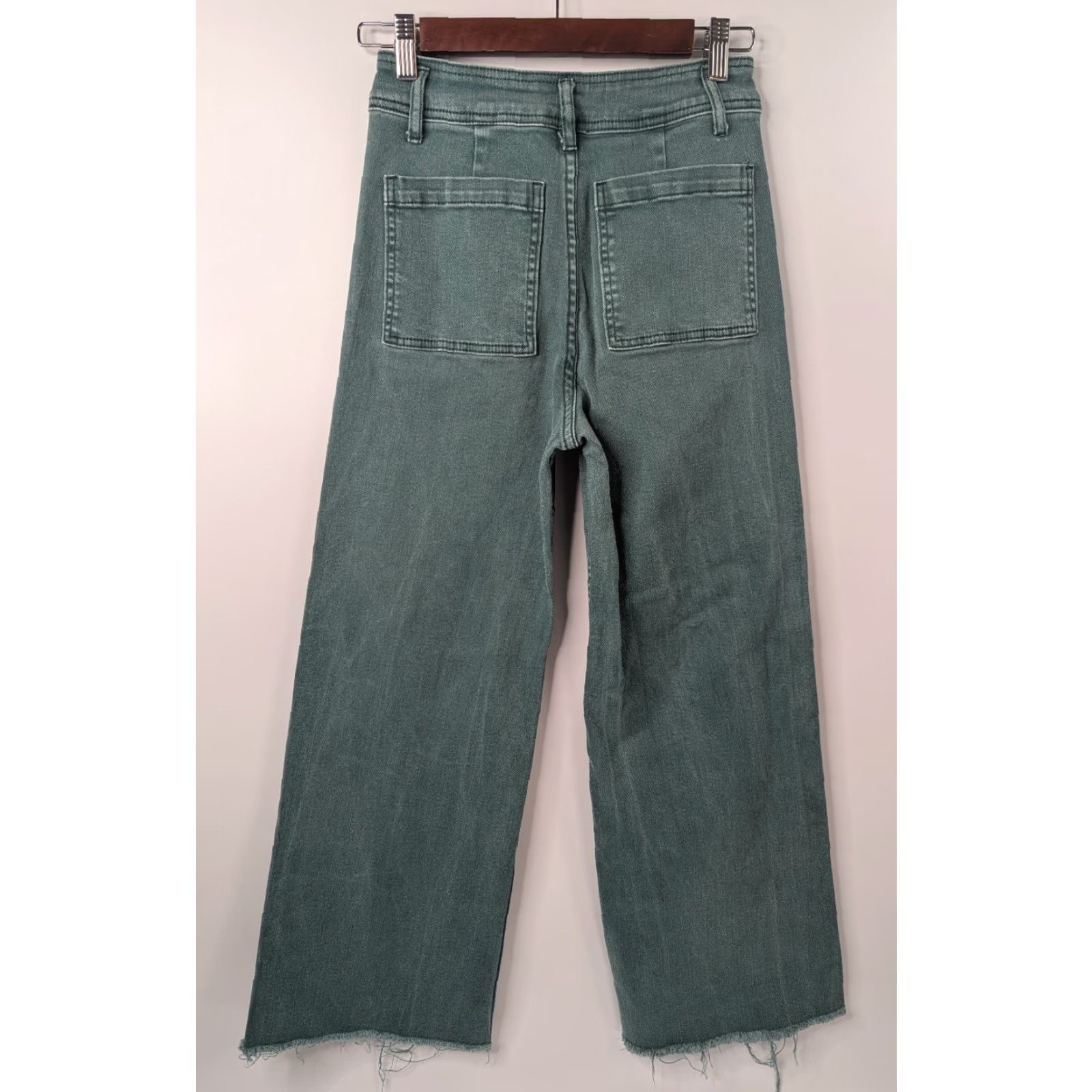 Vintage VINTAGE Miou Muse Jeans Women Medium Green Wide Leg Raw Hem High Rise Cotton Blend Size 32" / US 10 / IT 46 - 5 Thumbnail
