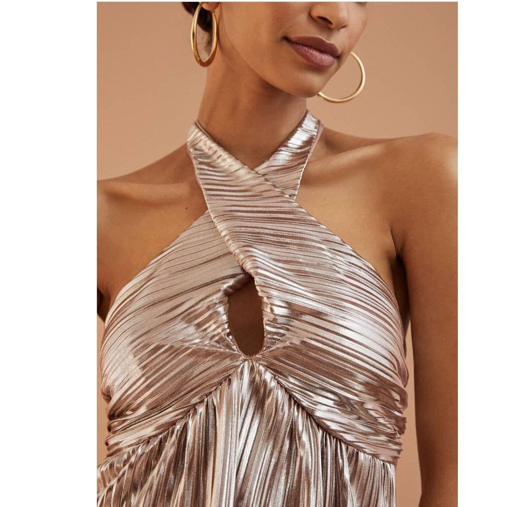 Anthropologie New Monte Shimmer V-Neck Tank $170 SMALL Rose Gold Size S / US 4 / IT 40 - 3 Thumbnail