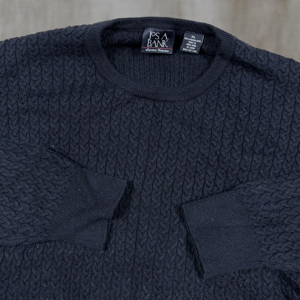 Jos. A. Bank Jos A Bank Sweater Men XL Black Merino Wool Cable Knit Crewneck Grandpa Solid Size US XL / EU 56 / 4 - 1 Thumbnail