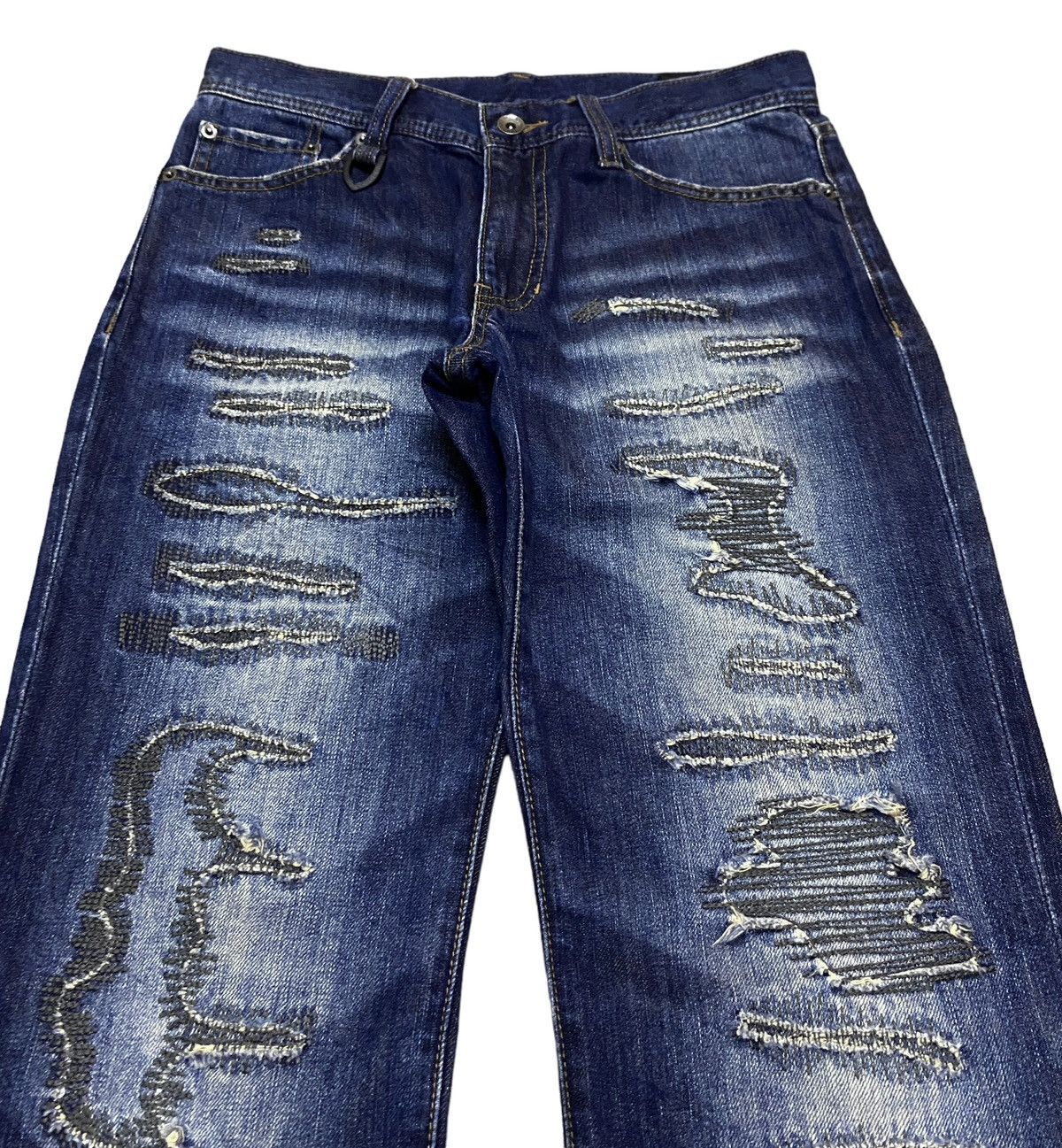 Le Grande Bleu (L.G.B.) Very Rare Vintage Brand Semantic Design Ripped Jeans 1990s Size US 30 / EU 46 - 3 Thumbnail