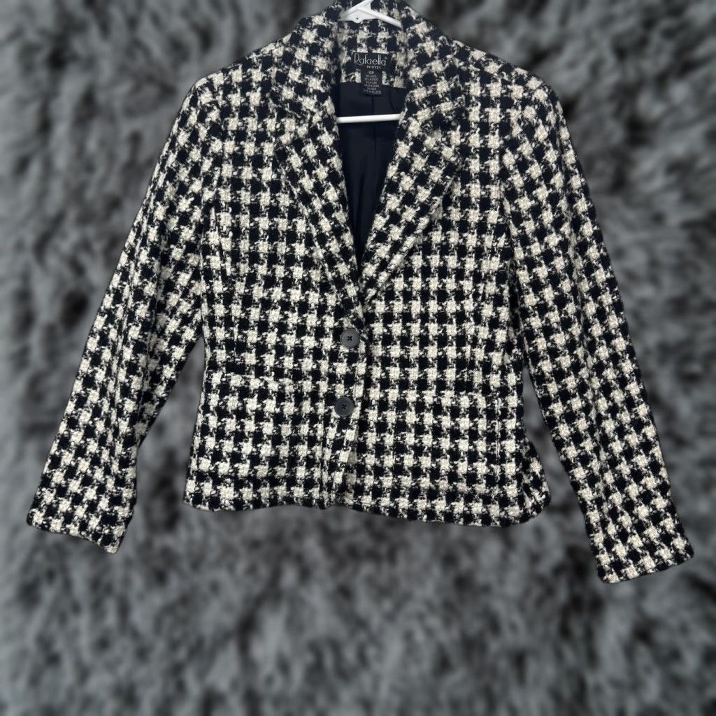 Vintage Rafaella Blazer 10P Black White Wool Tweed Classic Workwear Chic Preppy Parisian Size L / US 10 / IT 46 - 1 Thumbnail