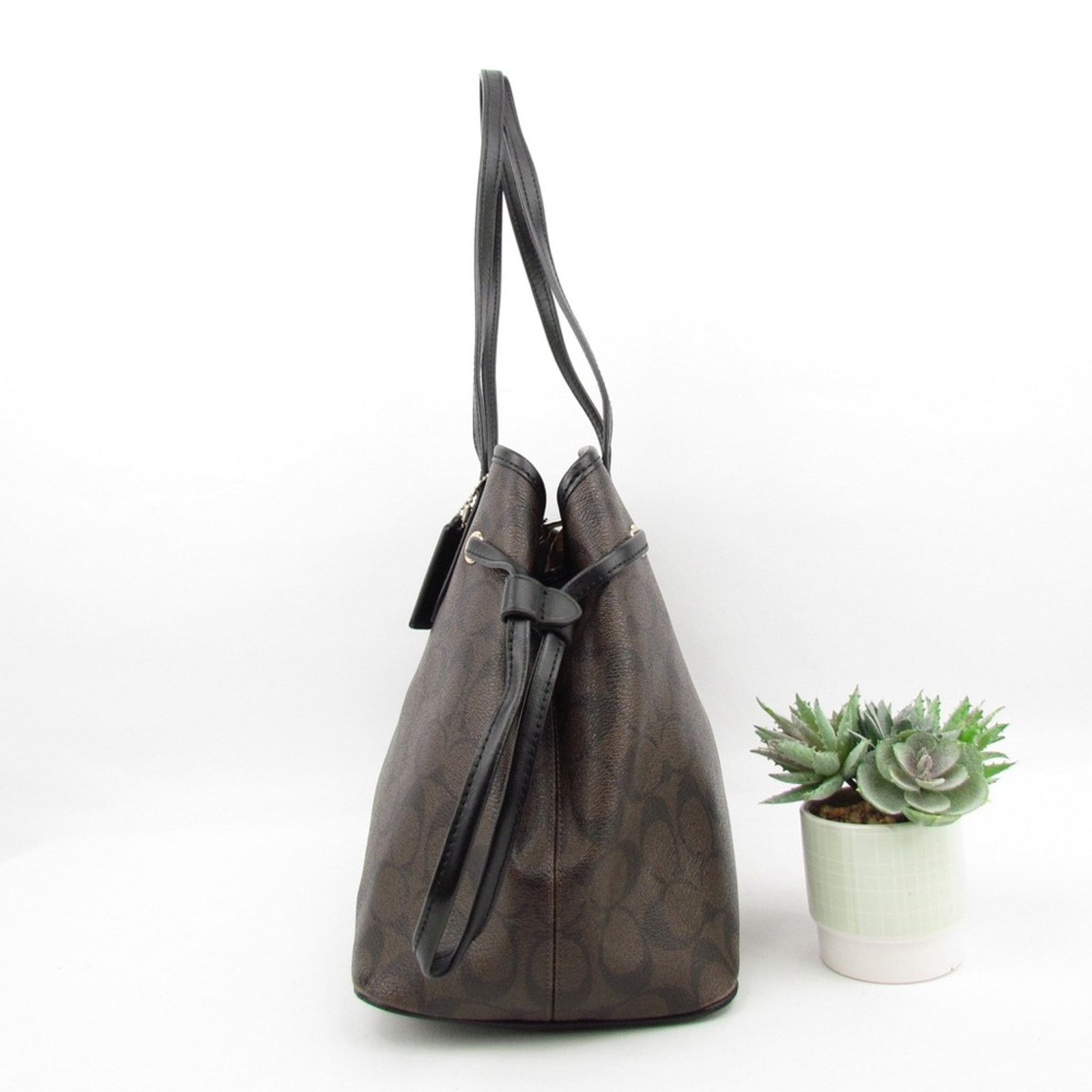 Coach Signature Drawstring Carryall Black Coated Canvas Bag