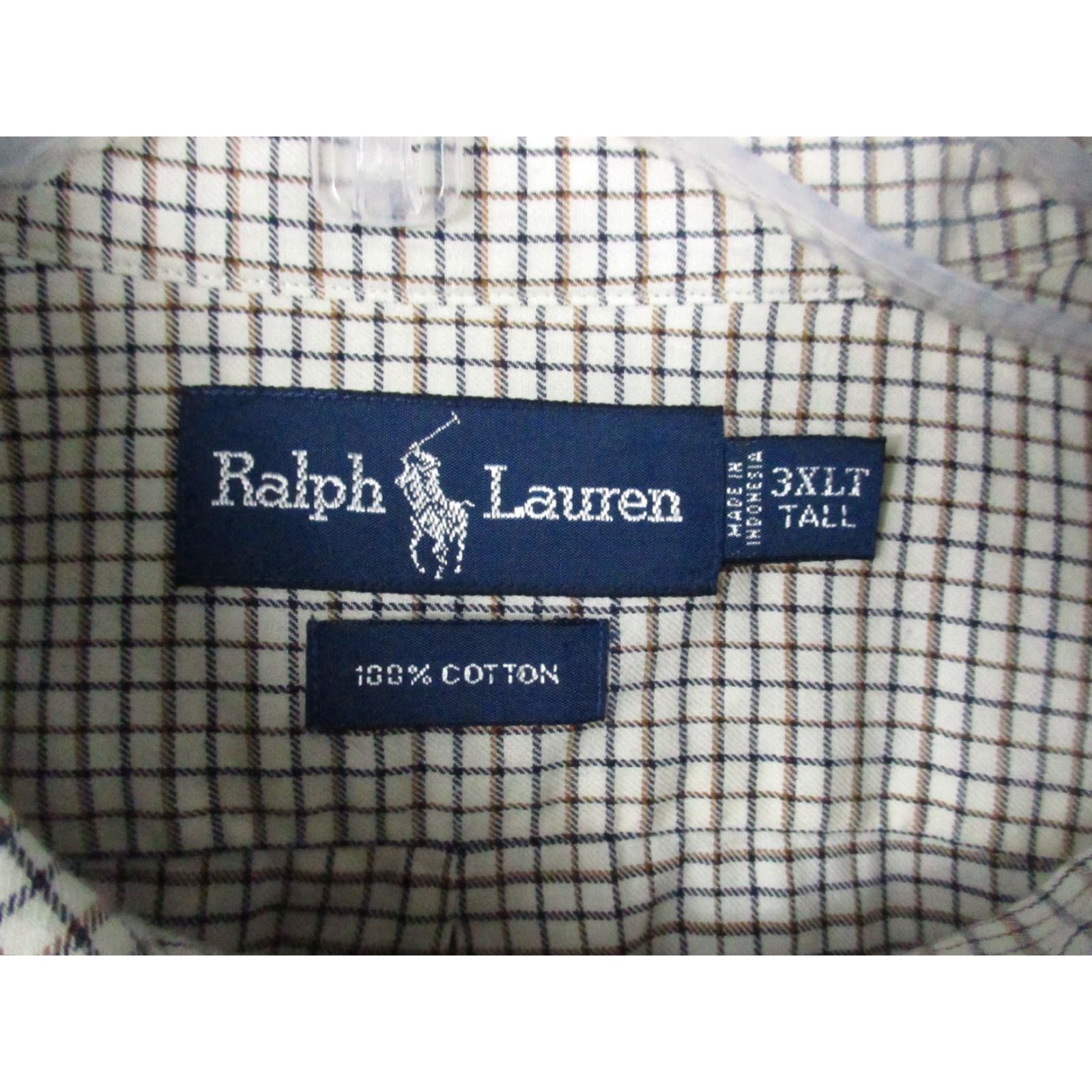 Ralph Lauren Ralph Lauren Shirt 3XLT Tall Button-Down Check Blue Pony On Eggshell Beige Cotton Size US XXL / EU 58 / 5 - 4 Thumbnail