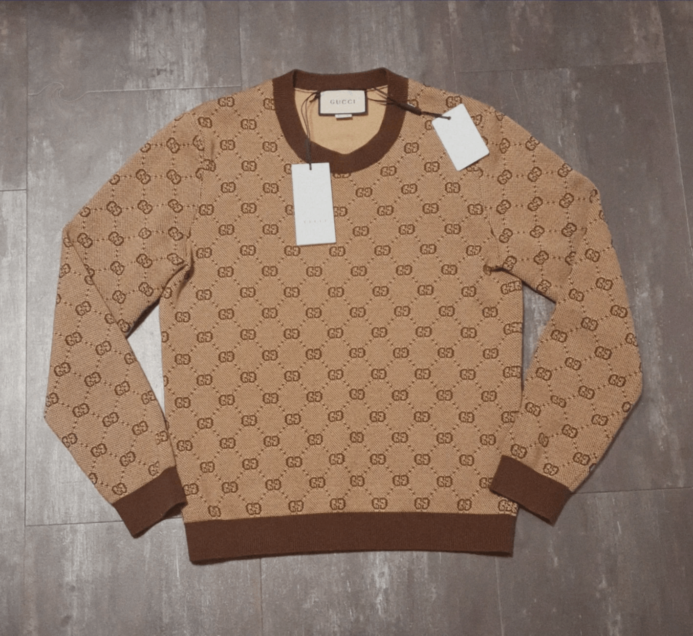 image of Gucci GG Jacquard Sweater Size-S/m in Beige, Men's (Size Small)