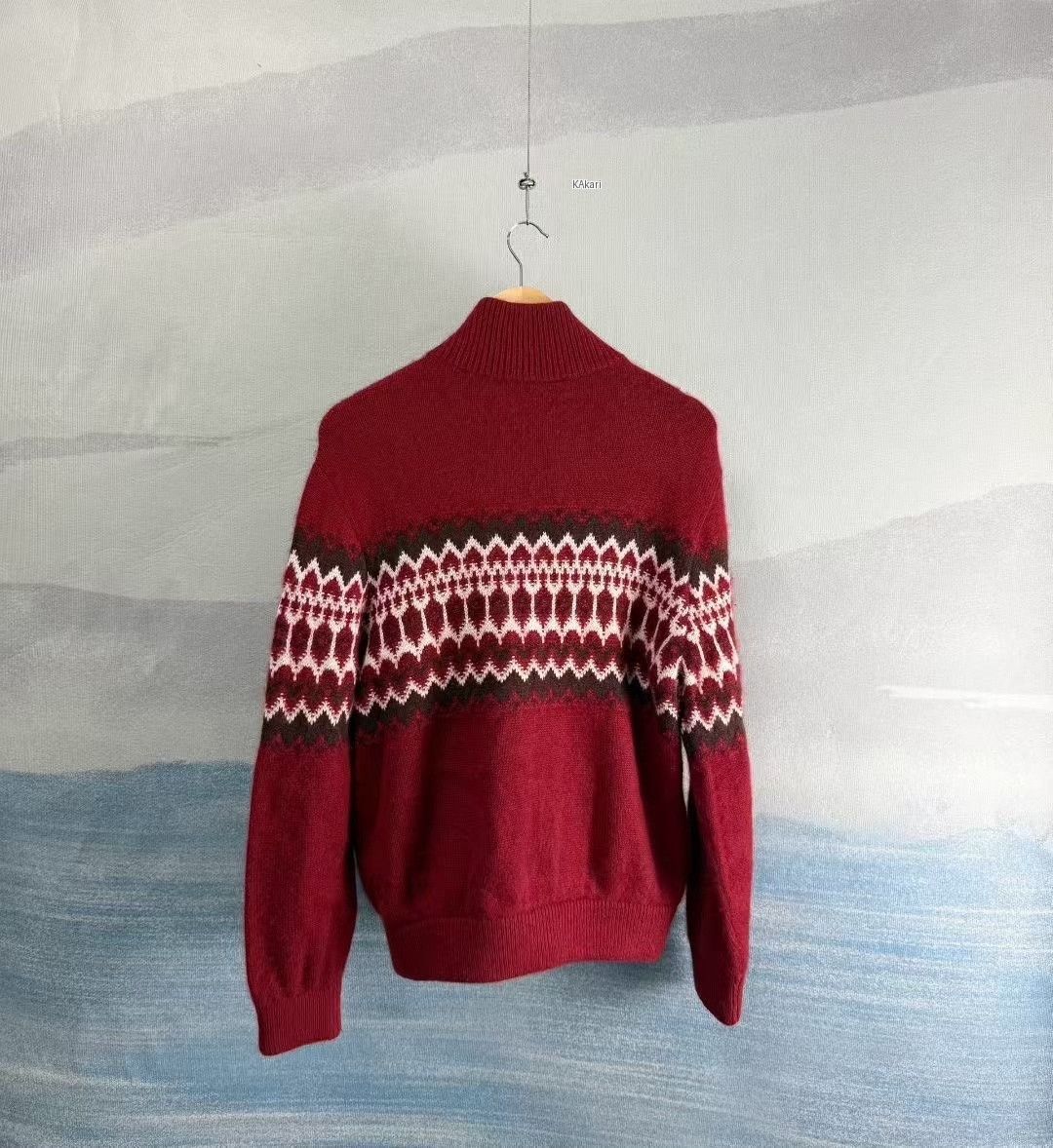 Loro Piana Loro Piana Red Fair Isle Cashmere Zip Jacket Size US M / EU 48-50 / 2 - 2 Thumbnail