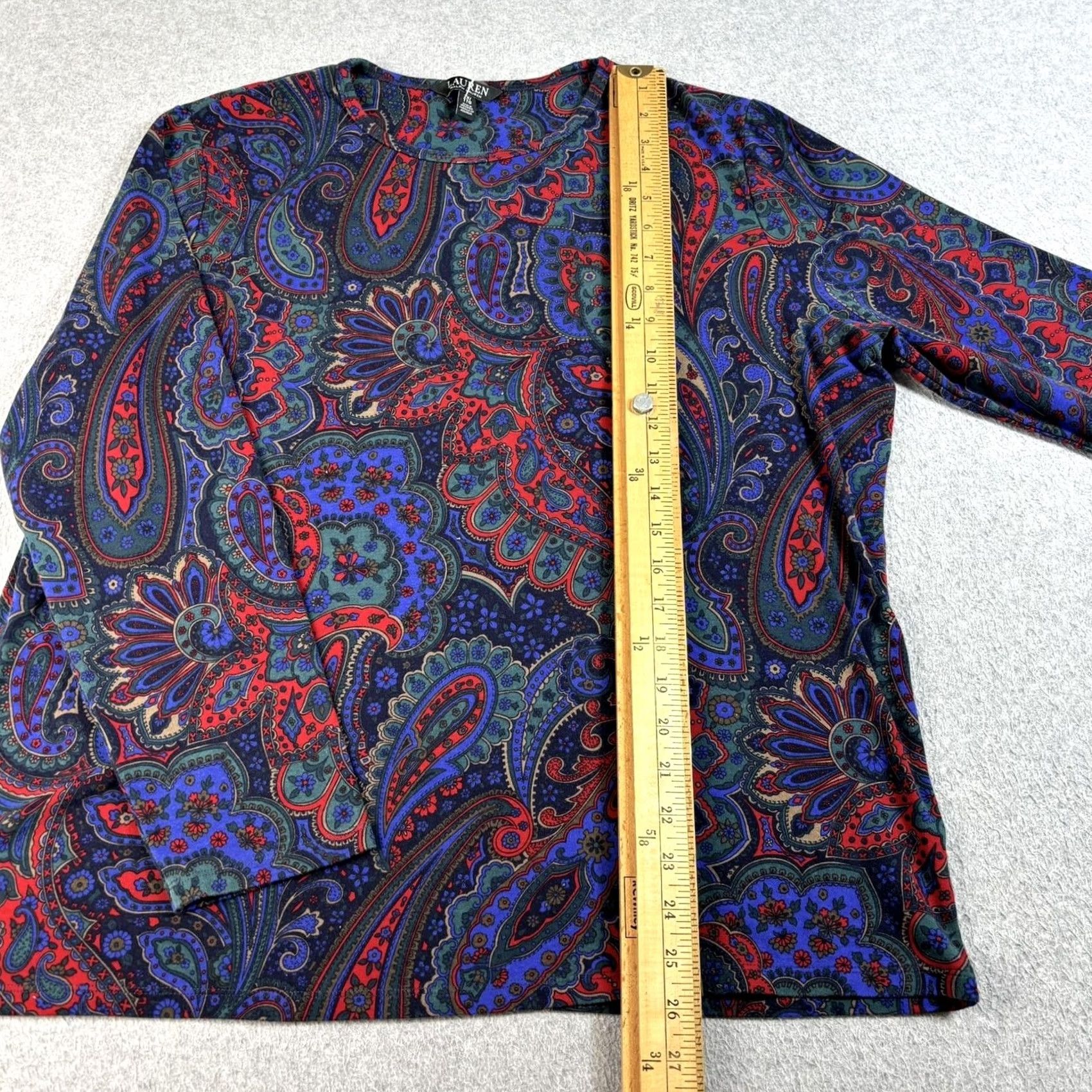 Ralph Lauren Lauren Ralph Lauren Womens 2X Blue Red Paisley Stretch Long Sleeve Shirt Artsy Size XXL / US 16-18 / IT 52-54 - 5 Thumbnail