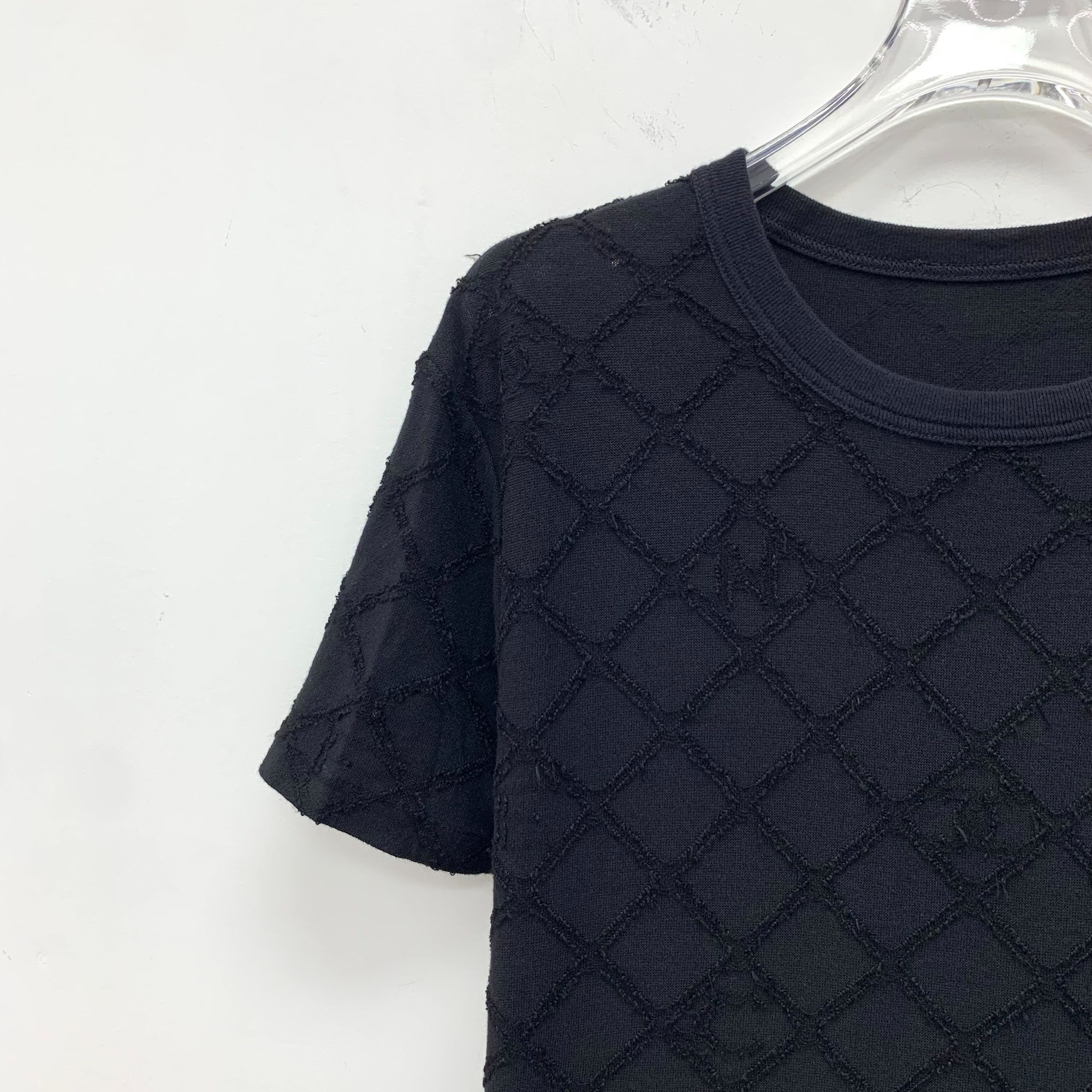 Chanel Chanel Black Diamond-Patterned Flocked Cotton Round-Neck Sho Size S / US 4 / IT 40 - 5 Thumbnail