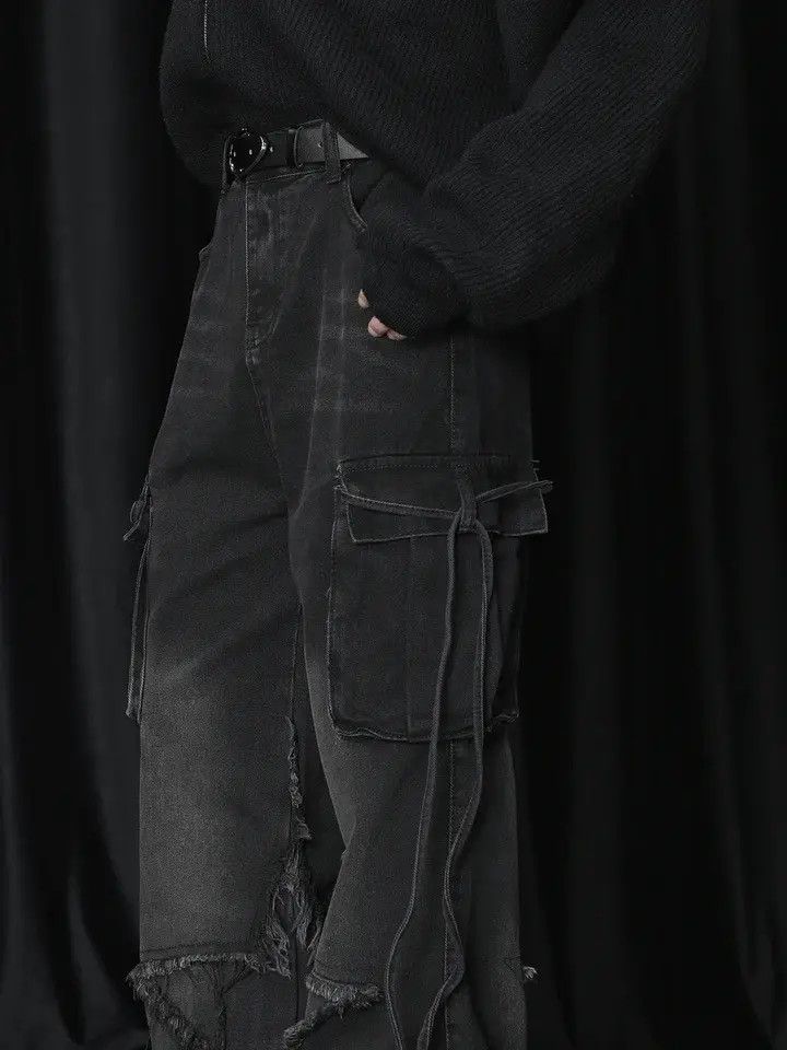 Japanese Brand × Jean Vintage Raw Hem Design Wide Leg Baggy Jeans Size US 32 / EU 48 - 4 Thumbnail