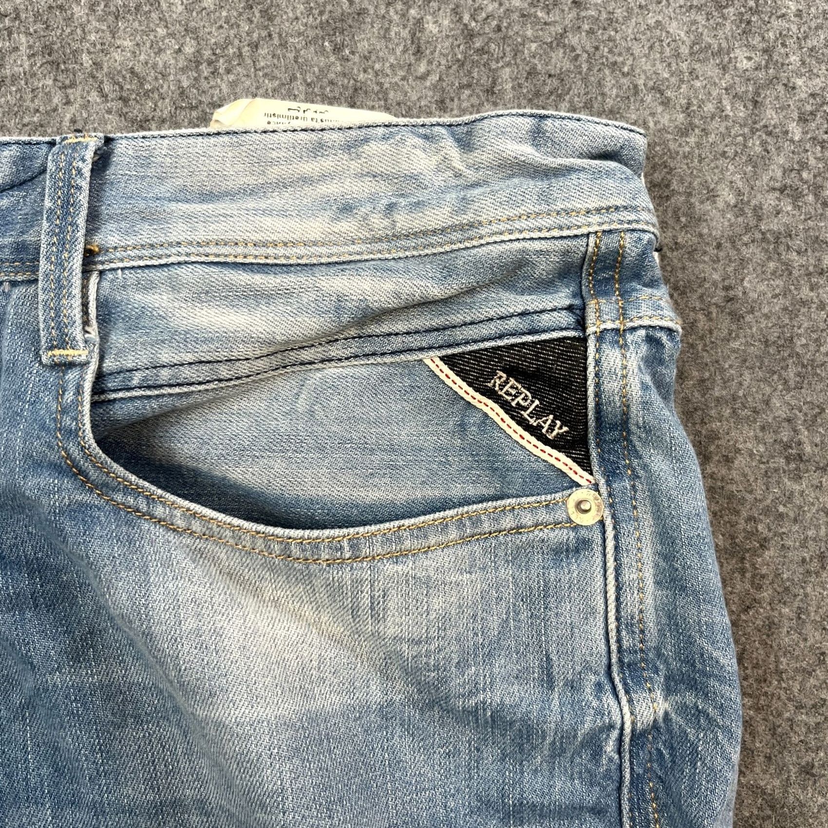 Replay Replay Jeans Slim Tapered 34 34 Light Wash Blue Stretch Whiskers Fades Denim Casual Mens Slim Jeans Size US 34 / EU 50 - 7 Thumbnail