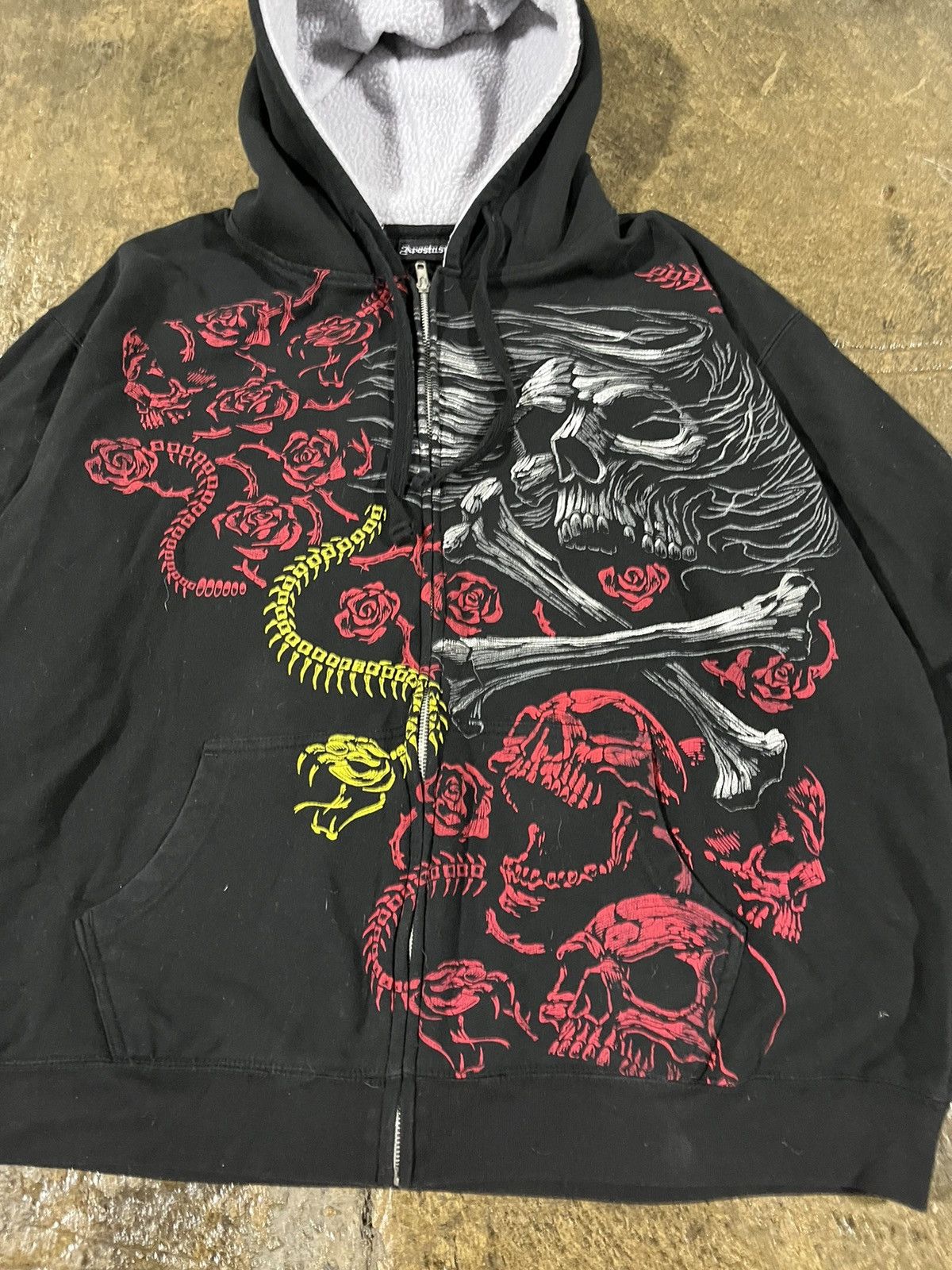 Affliction × JNCO × Vintage Crazy Y2K Affliction Style Zip-Up Hoodie Skull Grunge Skater Size US XL / EU 56 / 4 - 4 Thumbnail