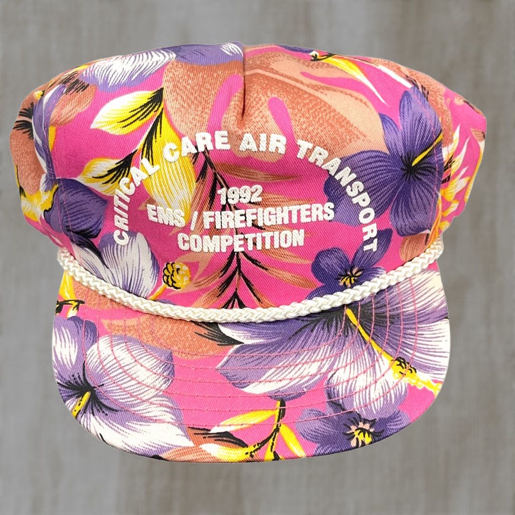 Pinko VINTAGE Pink Purple Floral Trucker Hat Cap Snapback Rope 90s Y2K Hawaiian Beach San Sun Mens Size ONE SIZE - 1 Thumbnail