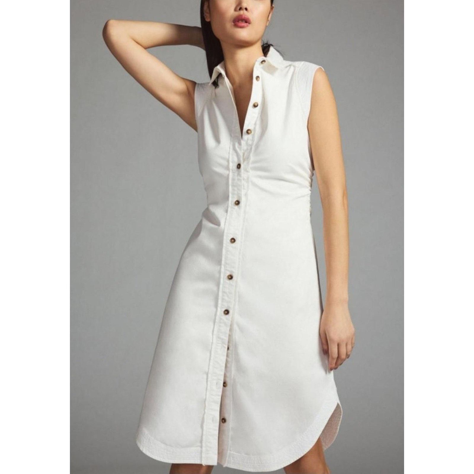 Anthropologie Anthropologie Shirt Dress Button Front Pleated Sz 0P Size XS / US 0-2 / IT 36-38 - 2 Thumbnail