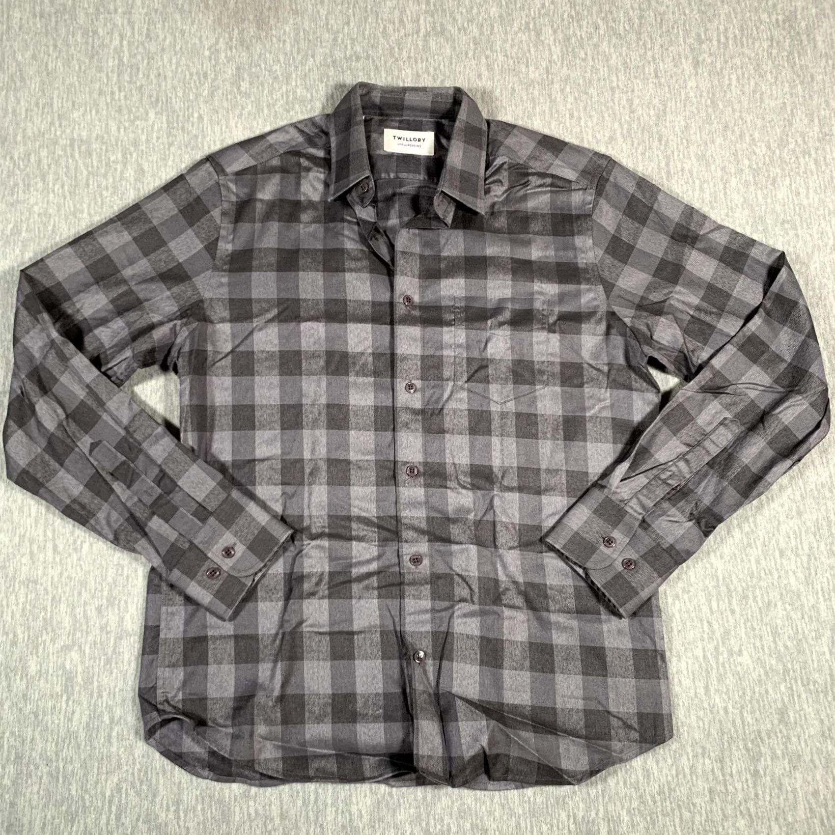 Vintage Twillory Shirt Mens M Gray Black Plaid Tailored Stretch Non Iron Dress Shirt Slim Fit Size US M / EU 48-50 / 2 - 2 Thumbnail