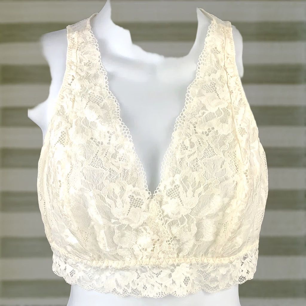 Vintage NWOT bralette Halter Ivory Floral Lace Surplice Fairy C Cup M Women Bralette Size ONE SIZE - 1 Thumbnail