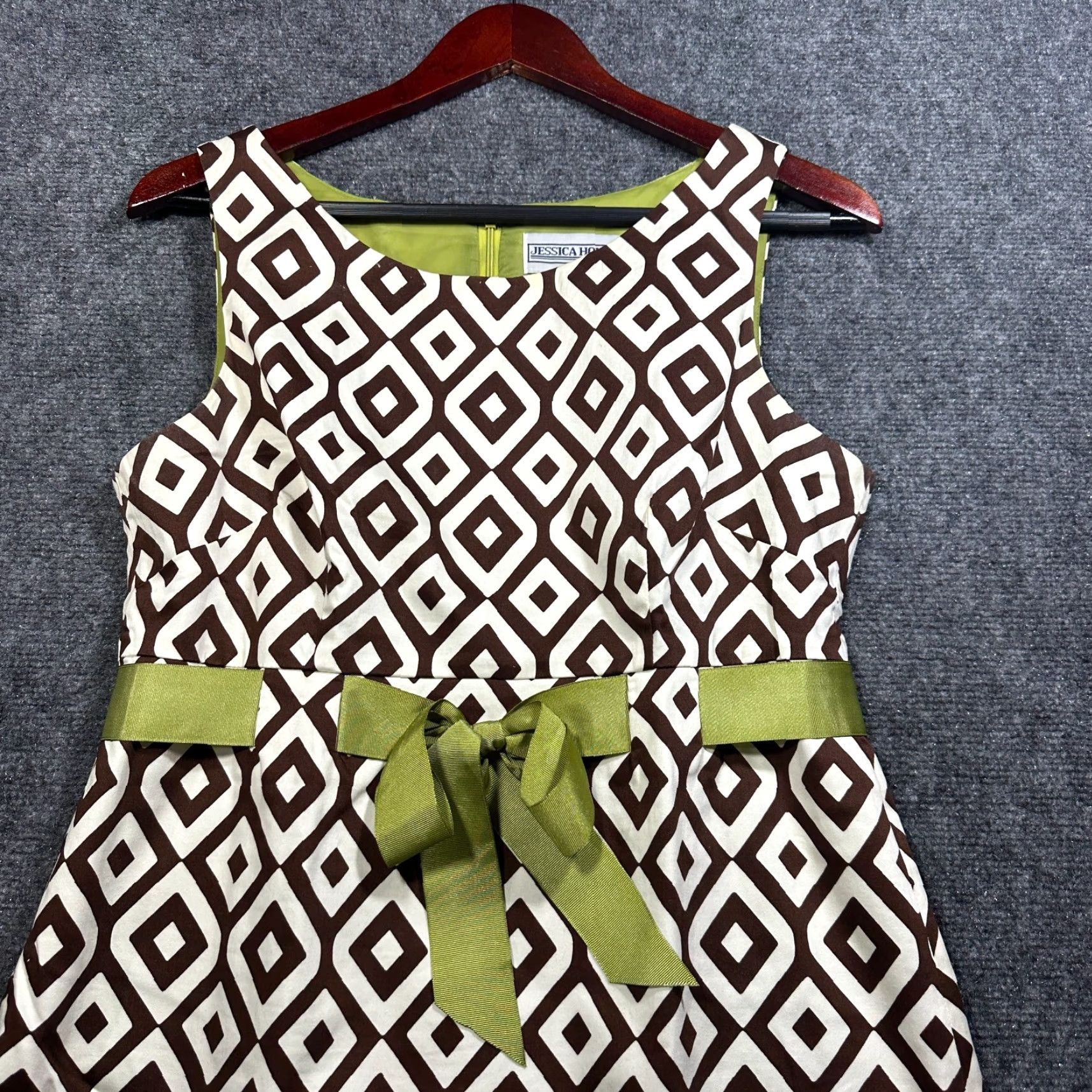 Vintage Jessica Howard Dress Womens 10 Sleeveless White Brown Print Ribbon Tie Back Zip Shirt Dress Size L / US 10 / IT 46 - 3 Thumbnail