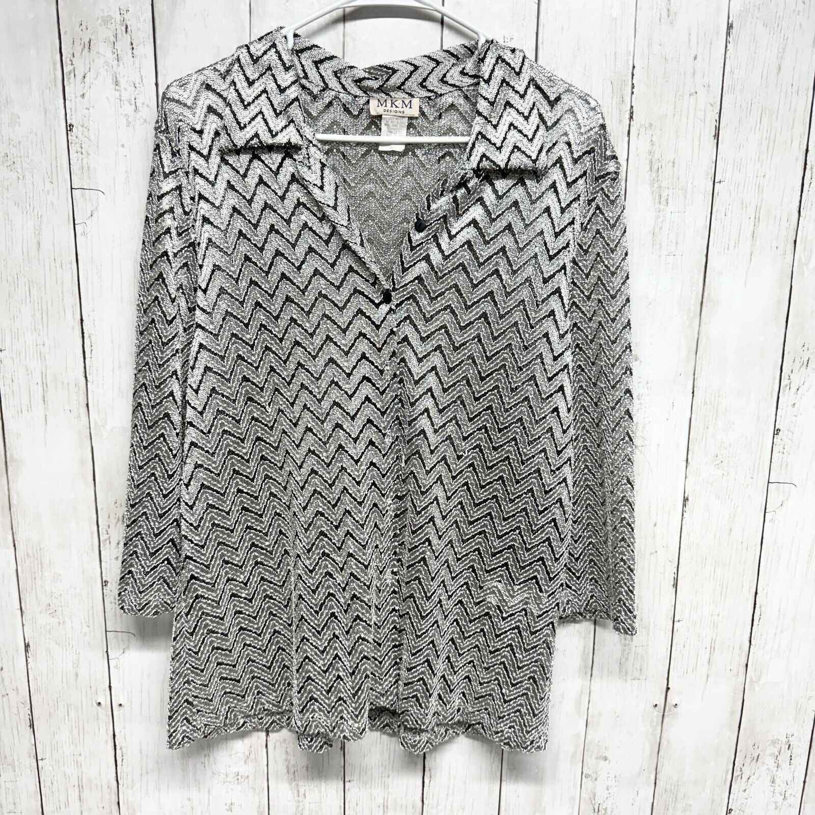 Vintage VTG MKM Designs Size 2X Button Down Tops Plus Stripes Silver Size XXL / US 16-18 / IT 52-54 - 1 Thumbnail