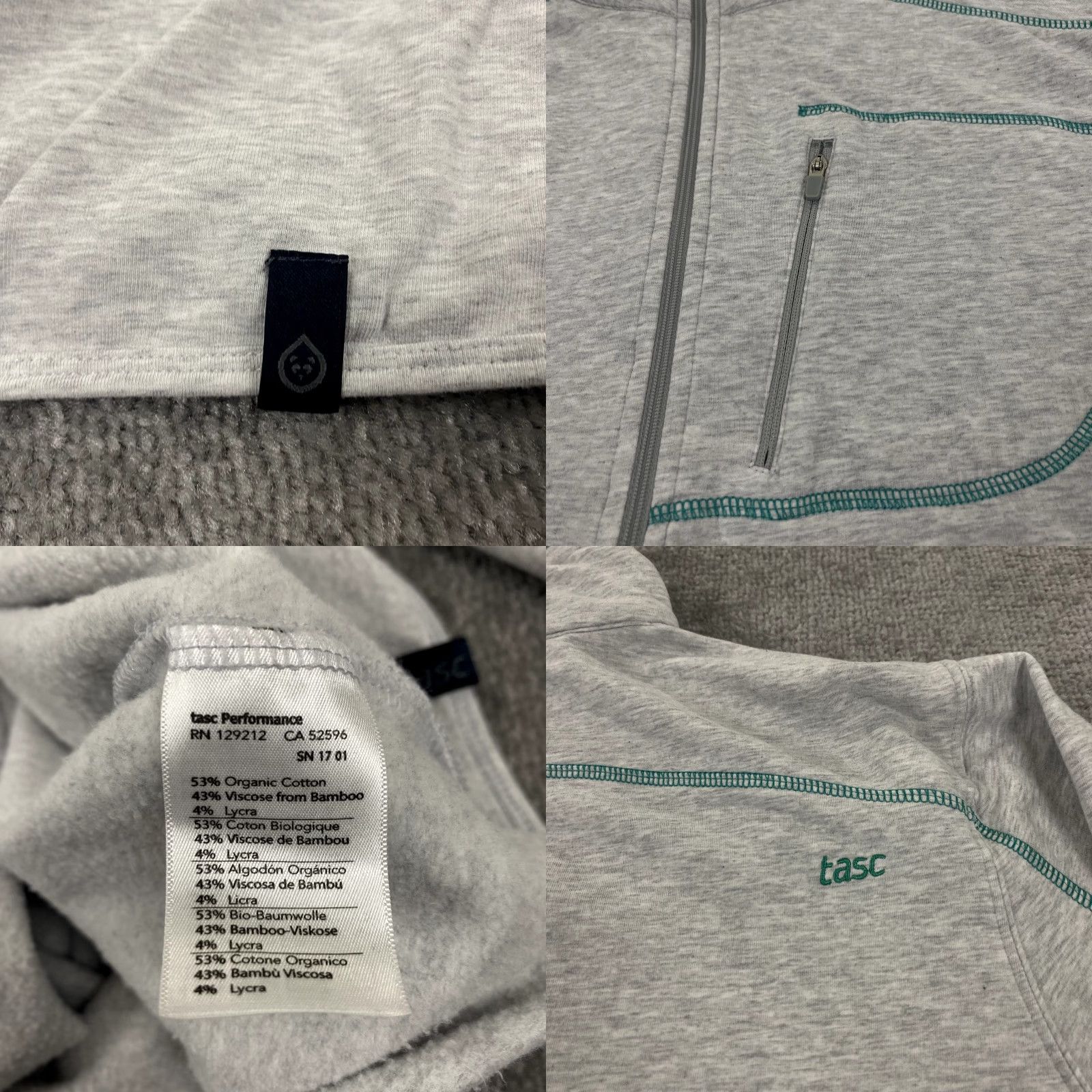 Vintage tasc Performance Sweater Mens Large Heather Gray 1/2 Zip Bamboo Pocket Size US L / EU 52-54 / 3 - 8 Thumbnail