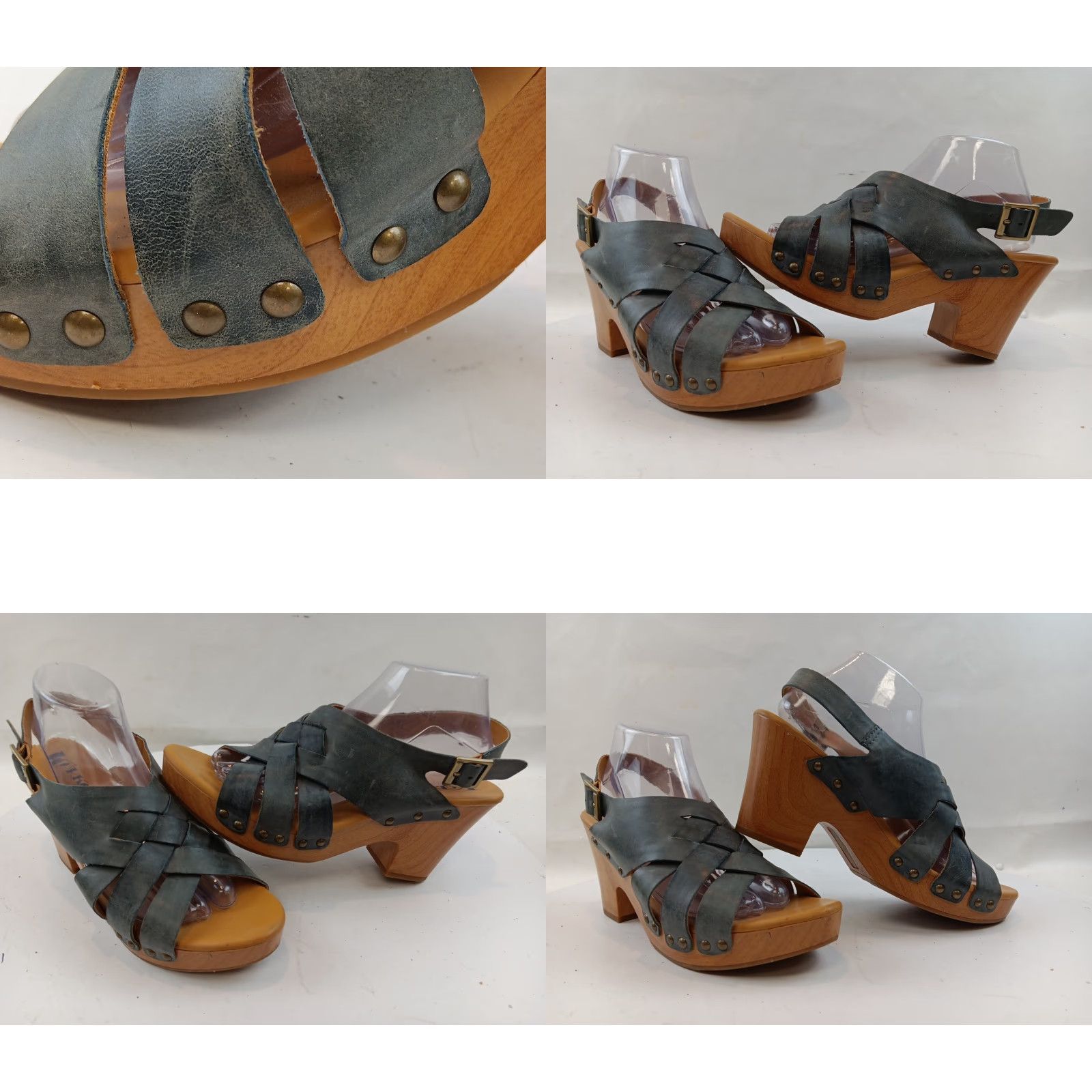 Vintage Korks Sandal Women’s Open Toe Slingback Leather Cushioned Footbed Blue Block Heel 10M Size US 10 / IT 40 - 10 Thumbnail